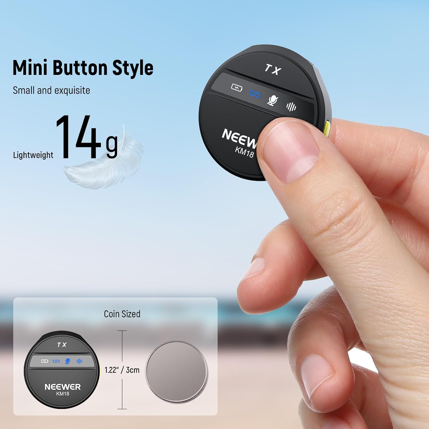 NEEWER KM19 Lightweight Wireless Lavalier Microphone, 48kHz/24bit 30H Battery 3-Level Noise Cancelling Mute Stereo 100m Range Mini Lav Mic with App Control, Compatible with iPhone Android Phone PC