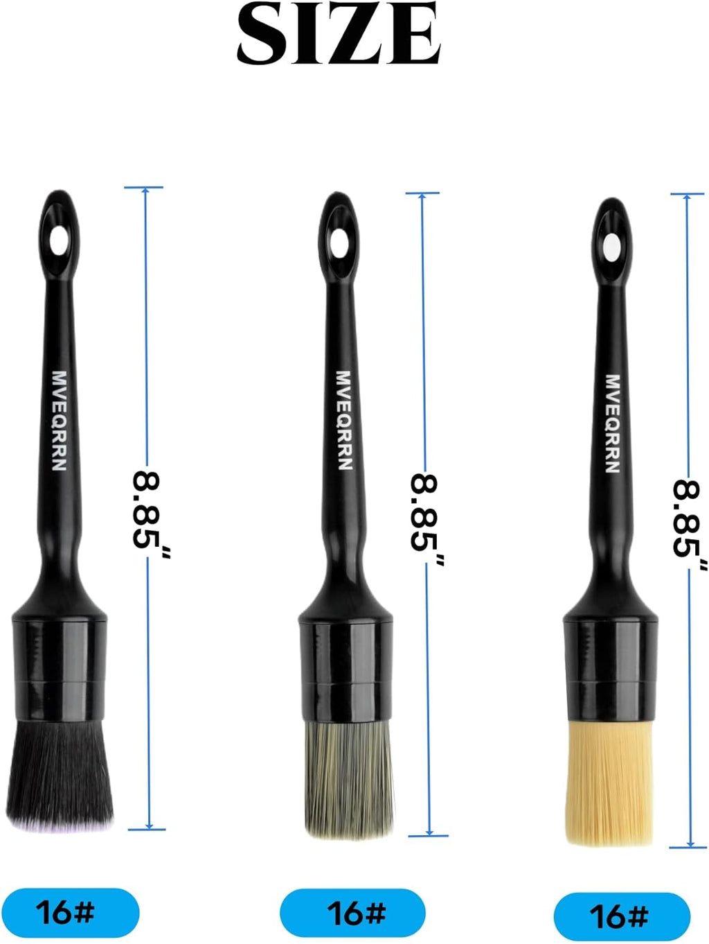 MVEQRRN 6pcs Car Detailing Brush Set - 2pcs Boar's Hair Car Detailing Brushes, 2pcs Ultra Soft No Scratch Detailing Brushes for Air Vent, Leather Seat, 2pcs Detail Brushes Car Detailing for Interior Exterior