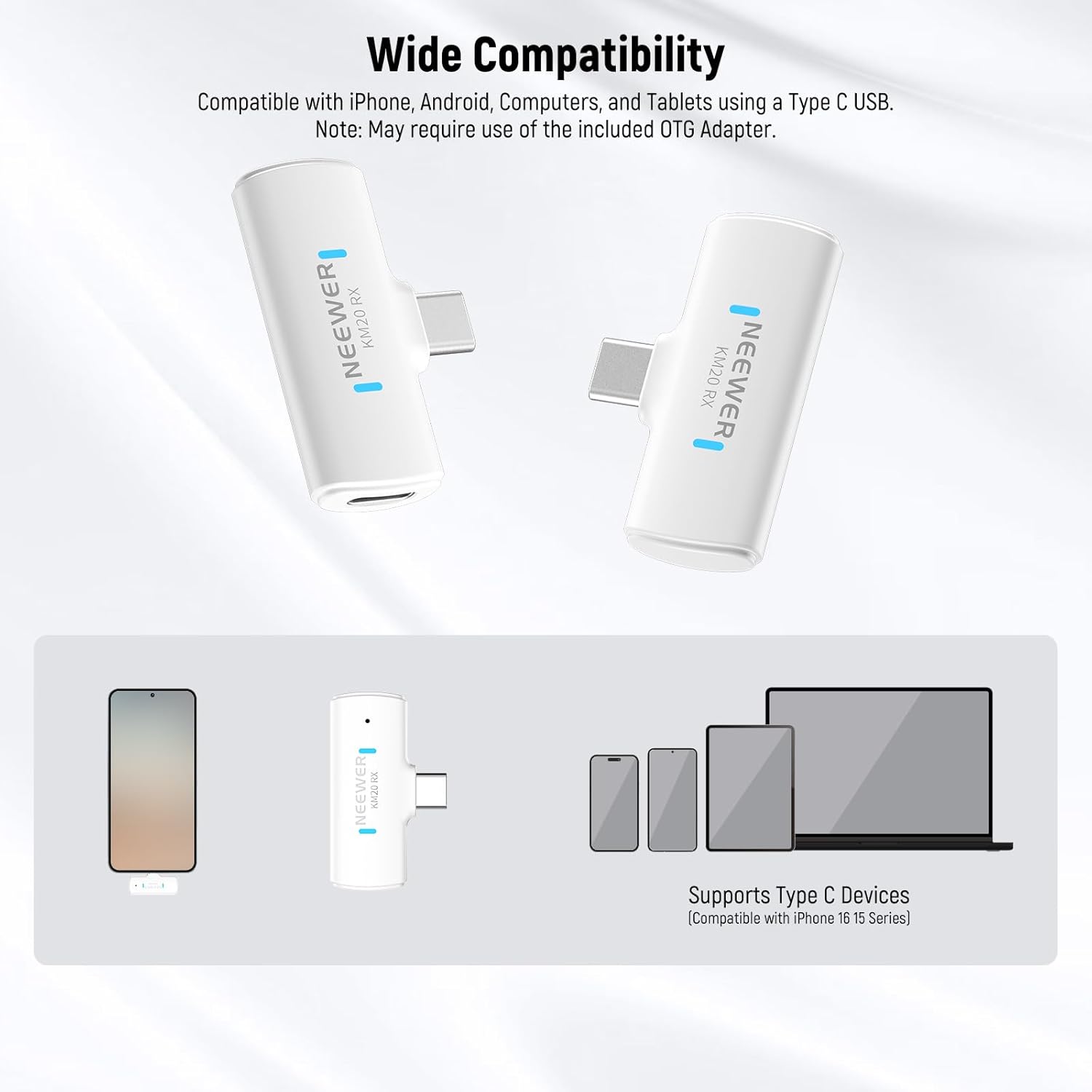NEEWER KM19 Lightweight Wireless Lavalier Microphone, 48kHz/24bit 30H Battery 3-Level Noise Cancelling Mute Stereo 100m Range Mini Lav Mic with App Control, Compatible with iPhone Android Phone PC