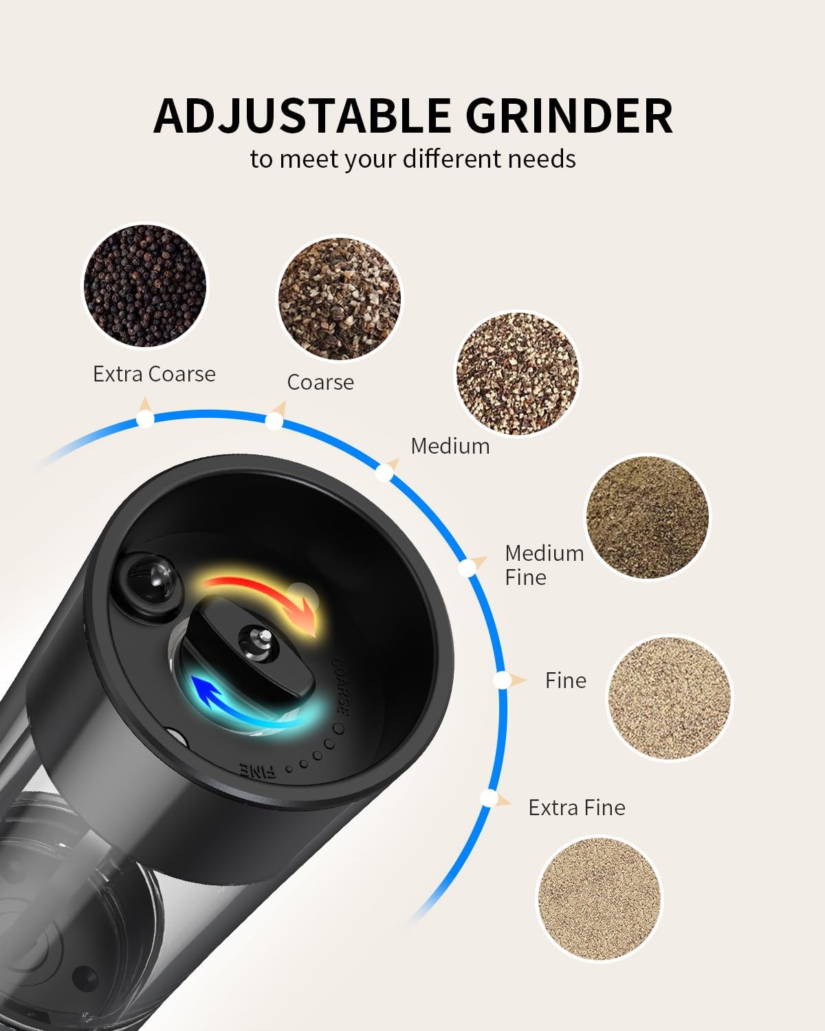 CIRCLE JOY Gravity Electric Salt and Pepper Grinder Set Automatic Salt and Pepper Grinder Set with LED Light, Battery Operated, Adjustable Coarseness, Large Capacity, for Home Kitchen BBQ, Black