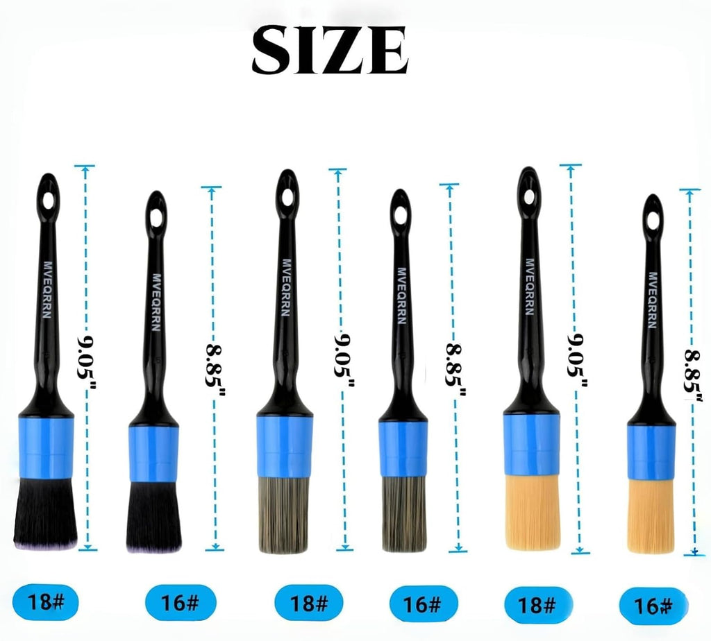 MVEQRRN 6pcs Car Detailing Brush Set - 2pcs Boar's Hair Car Detailing Brushes, 2pcs Ultra Soft No Scratch Detailing Brushes for Air Vent, Leather Seat, 2pcs Detail Brushes Car Detailing for Interior Exterior