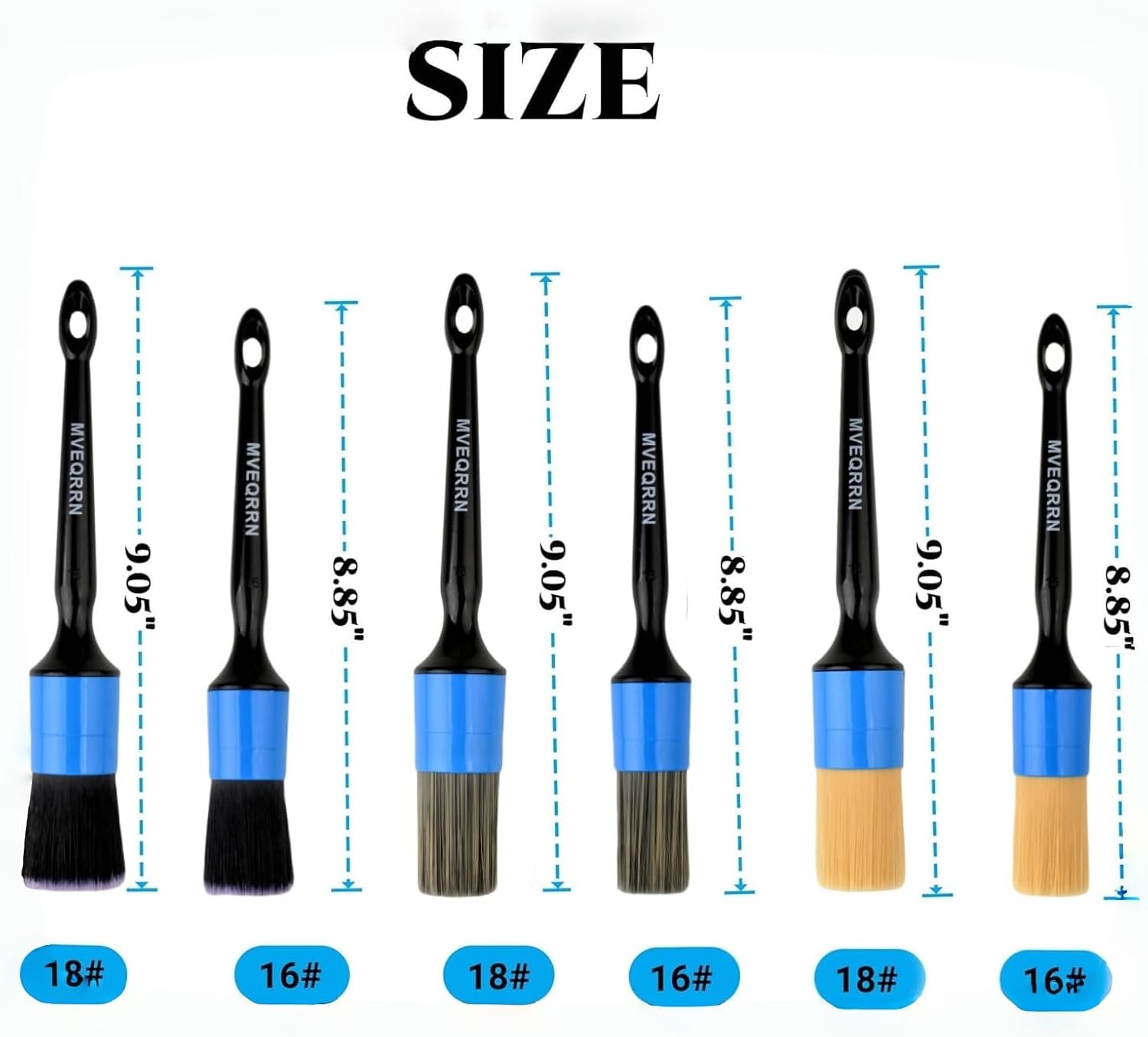 MVEQRRN 6pcs Car Detailing Brush Set - 2pcs Boar's Hair Car Detailing Brushes, 2pcs Ultra Soft No Scratch Detailing Brushes for Air Vent, Leather Seat, 2pcs Detail Brushes Car Detailing for Interior Exterior