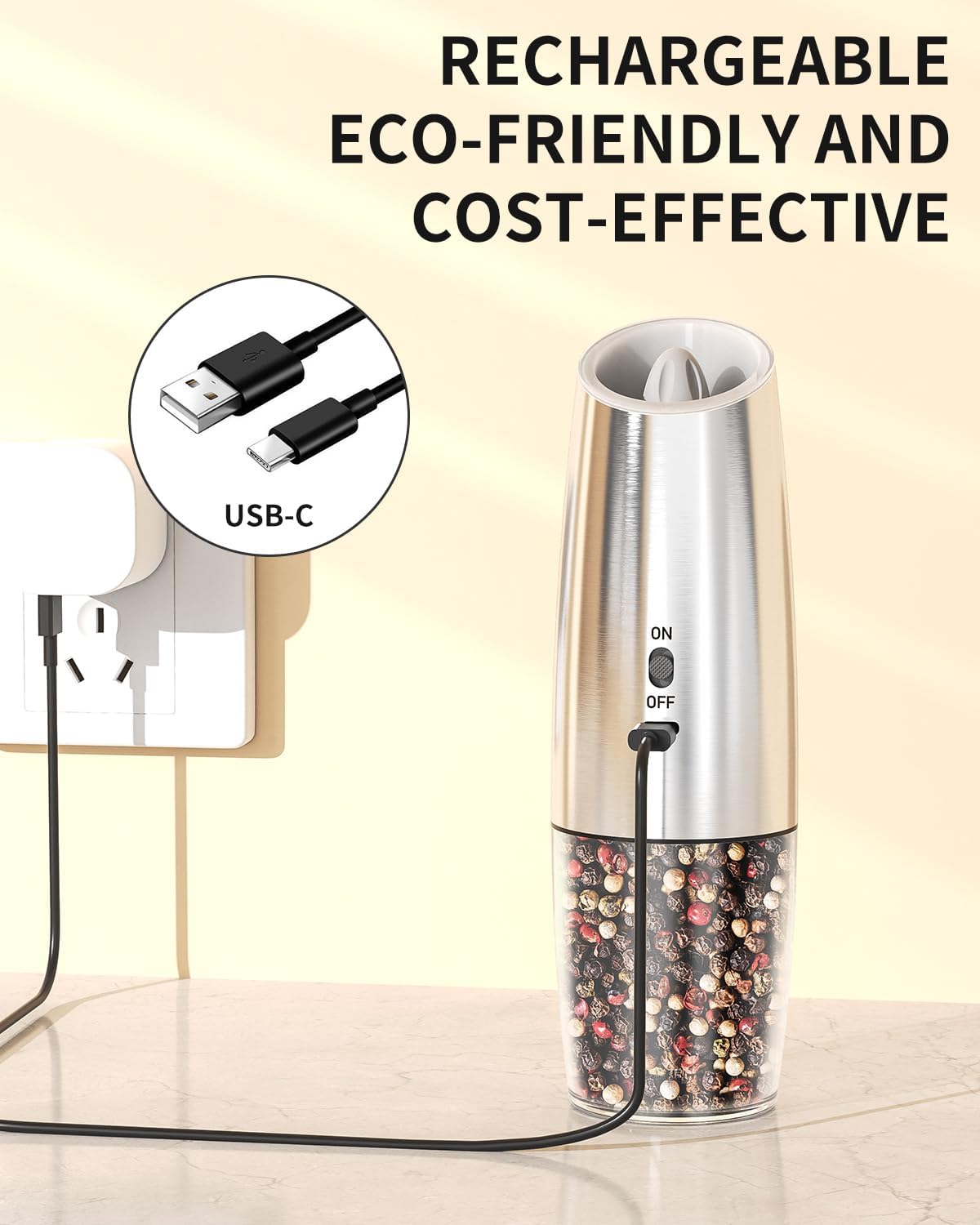 CIRCLE JOY Gravity Electric Salt and Pepper Grinder Set Automatic Salt and Pepper Grinder Set with LED Light, Battery Operated, Adjustable Coarseness, Large Capacity, for Home Kitchen BBQ, Black