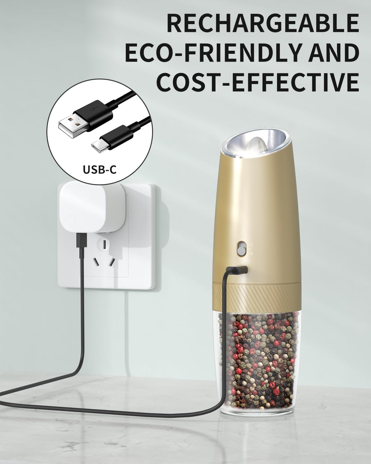 CIRCLE JOY Gravity Electric Salt and Pepper Grinder Set Automatic Salt and Pepper Grinder Set with LED Light, Battery Operated, Adjustable Coarseness, Large Capacity, for Home Kitchen BBQ, Black