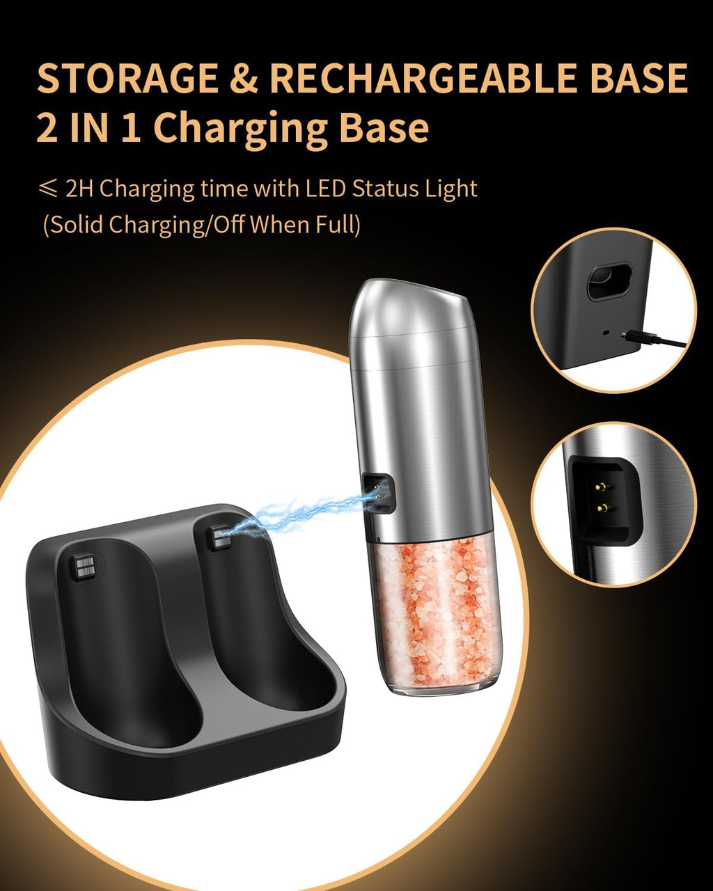 CIRCLE JOY Gravity Electric Salt and Pepper Grinder Set Automatic Salt and Pepper Grinder Set with LED Light, Battery Operated, Adjustable Coarseness, Large Capacity, for Home Kitchen BBQ, Black