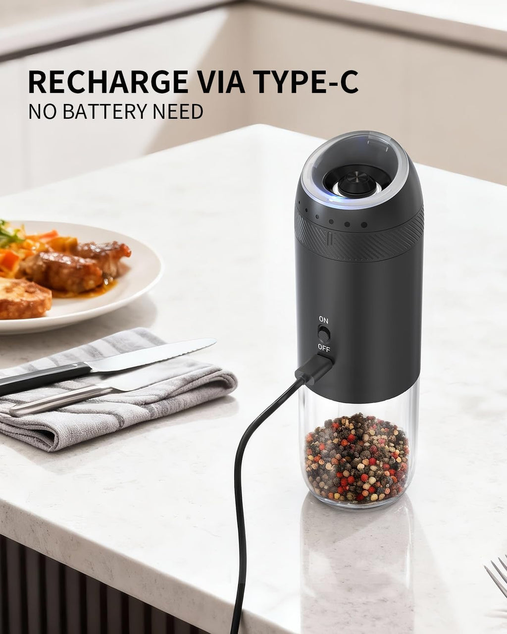 CIRCLE JOY Gravity Electric Salt and Pepper Grinder Set Automatic Salt and Pepper Grinder Set with LED Light, Battery Operated, Adjustable Coarseness, Large Capacity, for Home Kitchen BBQ, Black
