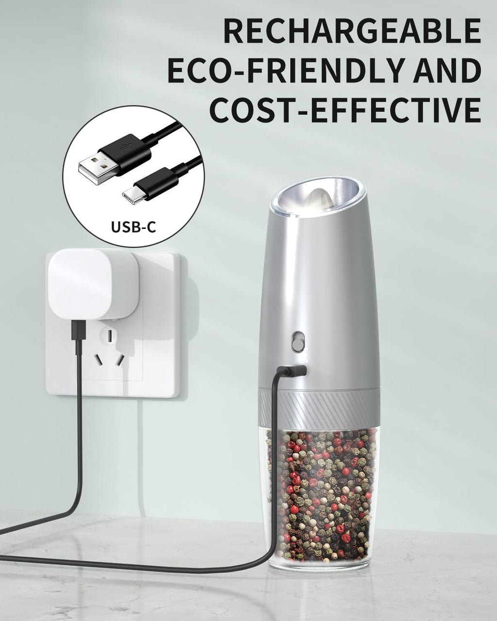 CIRCLE JOY Gravity Electric Salt and Pepper Grinder Set Automatic Salt and Pepper Grinder Set with LED Light, Battery Operated, Adjustable Coarseness, Large Capacity, for Home Kitchen BBQ, Black