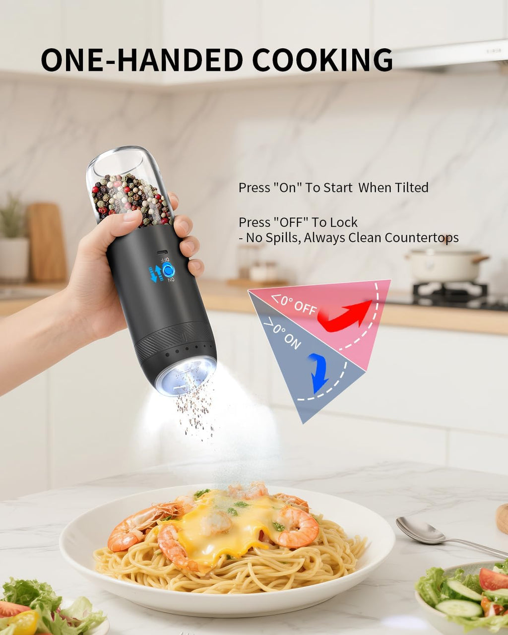 CIRCLE JOY Gravity Electric Salt and Pepper Grinder Set Automatic Salt and Pepper Grinder Set with LED Light, Battery Operated, Adjustable Coarseness, Large Capacity, for Home Kitchen BBQ, Black