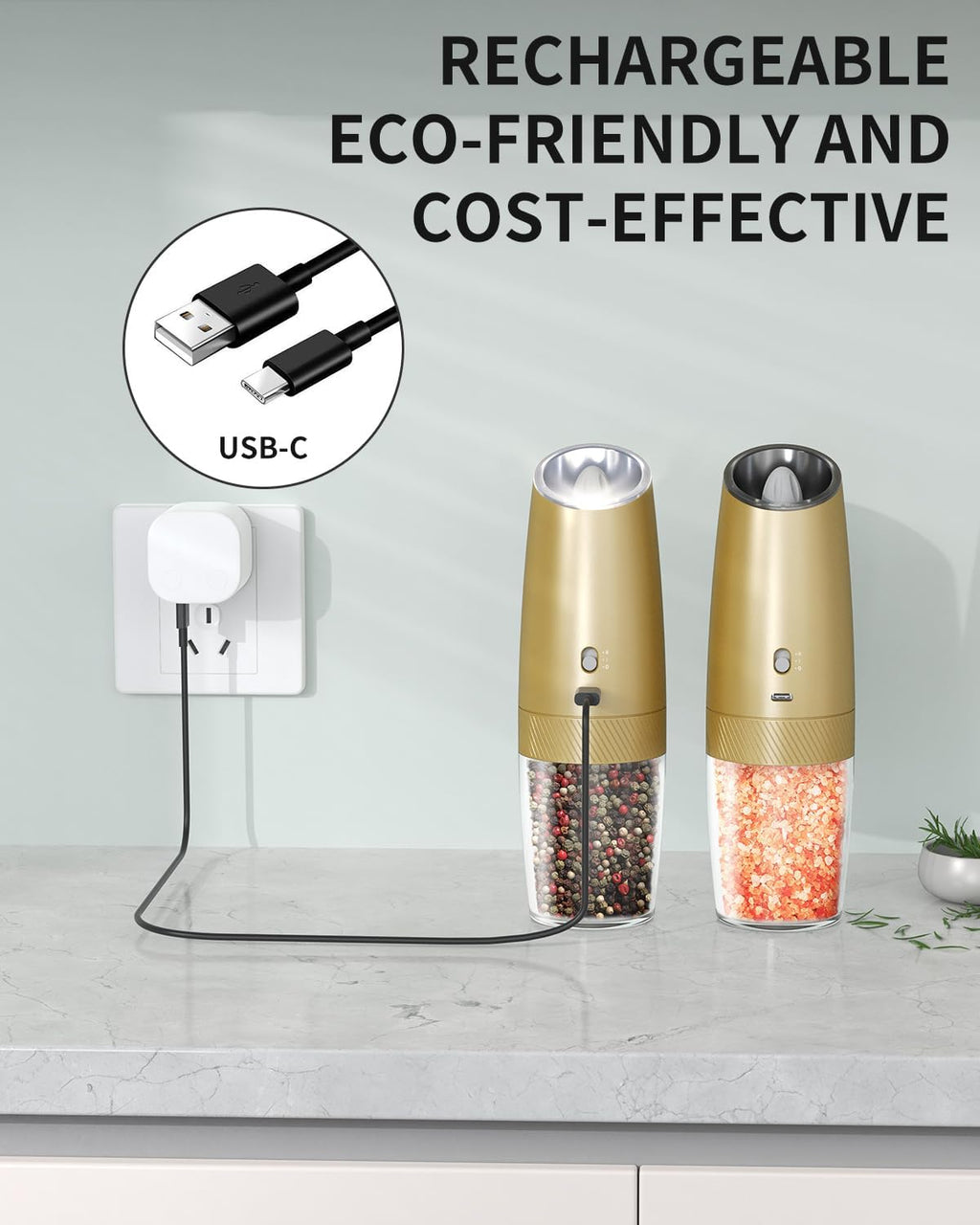 CIRCLE JOY Gravity Electric Salt and Pepper Grinder Set Automatic Salt and Pepper Grinder Set with LED Light, Battery Operated, Adjustable Coarseness, Large Capacity, for Home Kitchen BBQ, Black