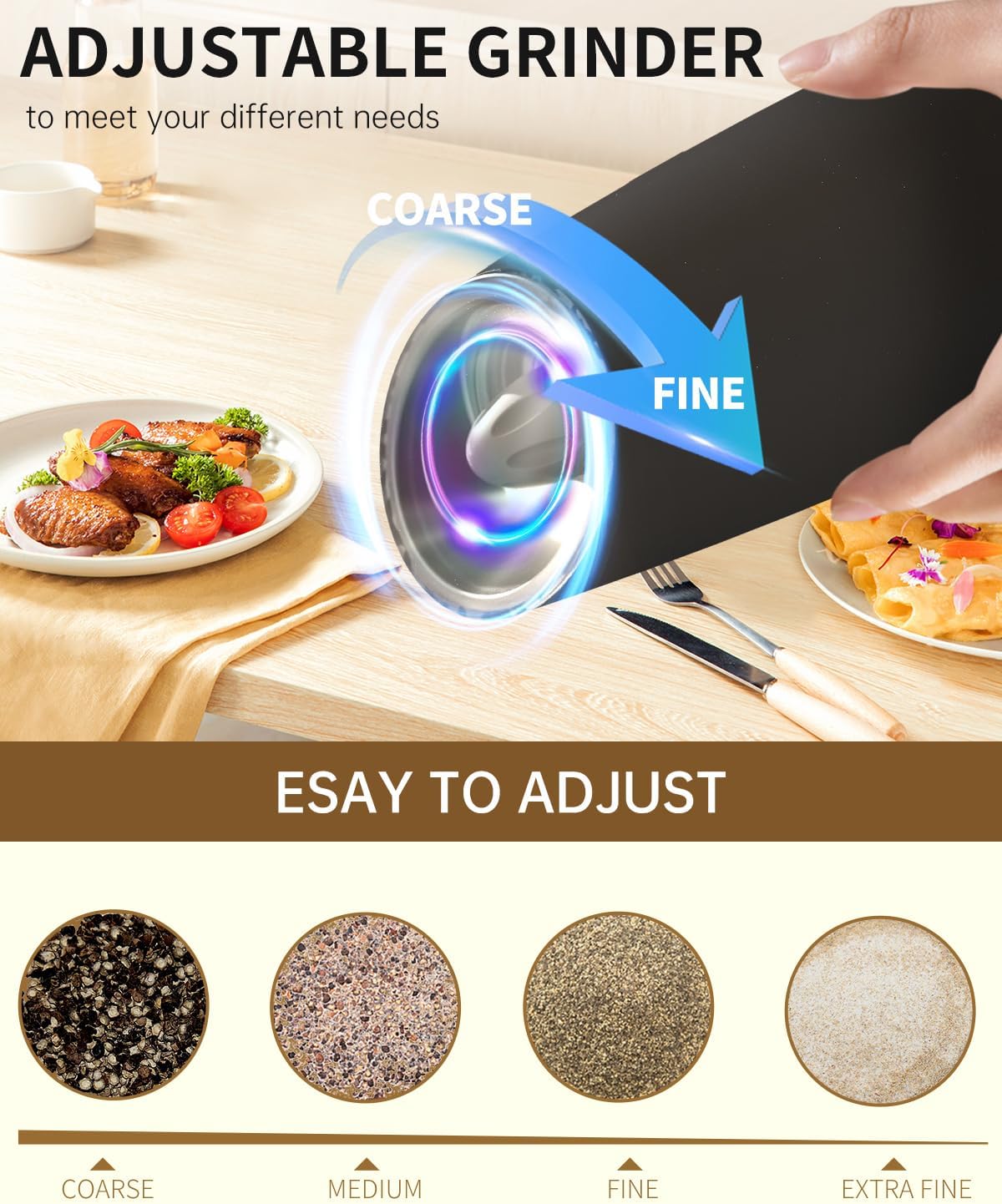 CIRCLE JOY Gravity Electric Salt and Pepper Grinder Set Automatic Salt and Pepper Grinder Set with LED Light, Battery Operated, Adjustable Coarseness, Large Capacity, for Home Kitchen BBQ, Black