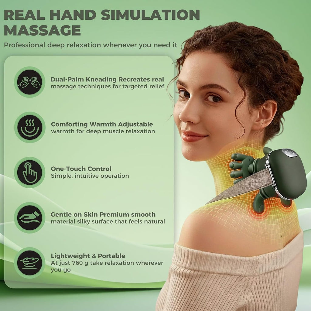 Shoulder and Neck Massager with Heat, 4D Bionic Heated Neck Massager with Fingers Simulates a Real Palm Massage for Pain Relief, Deep Tissue, Relaxation, Muscle Tension, Ideal Gift for Men and Women
