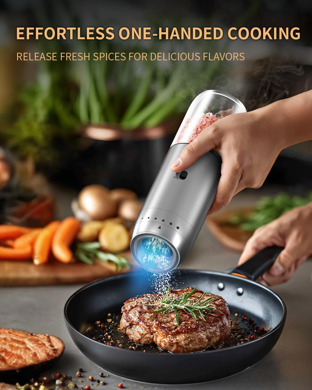 CIRCLE JOY Gravity Electric Salt and Pepper Grinder Set Automatic Salt and Pepper Grinder Set with LED Light, Battery Operated, Adjustable Coarseness, Large Capacity, for Home Kitchen BBQ, Black