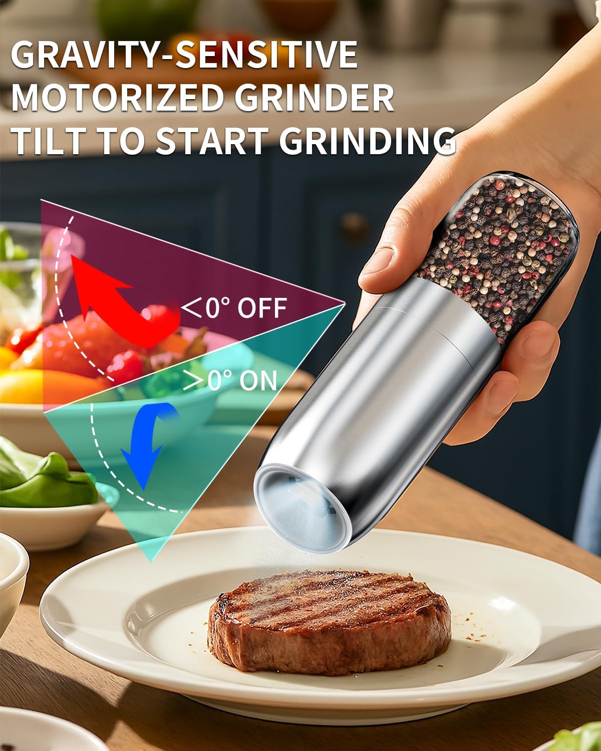 CIRCLE JOY Gravity Electric Salt and Pepper Grinder Set Automatic Salt and Pepper Grinder Set with LED Light, Battery Operated, Adjustable Coarseness, Large Capacity, for Home Kitchen BBQ, Black