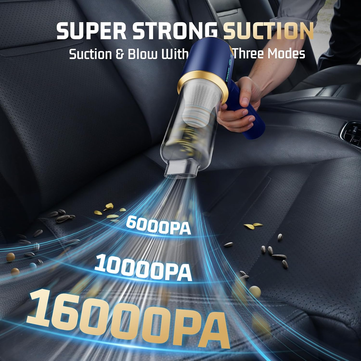Cordless Car Vacuum Cleaner: Handheld Vacuum with 16000Pa Strong Suction, Brushless Motor & HEPA Filter, 7-in-1 Cleaning Kit, Type-C Charging for Home Office Car Pet