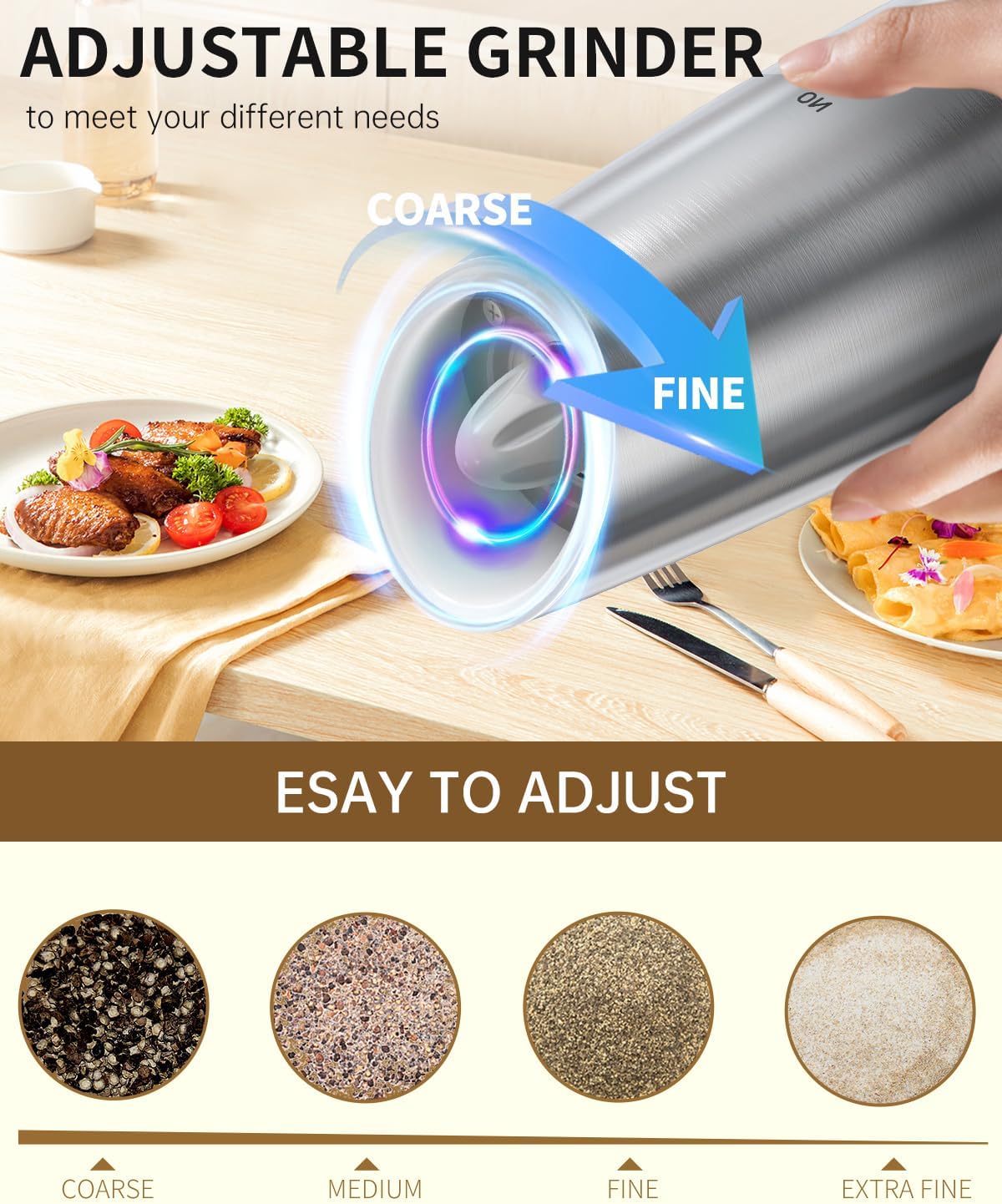 CIRCLE JOY Gravity Electric Salt and Pepper Grinder Set Automatic Salt and Pepper Grinder Set with LED Light, Battery Operated, Adjustable Coarseness, Large Capacity, for Home Kitchen BBQ, Black