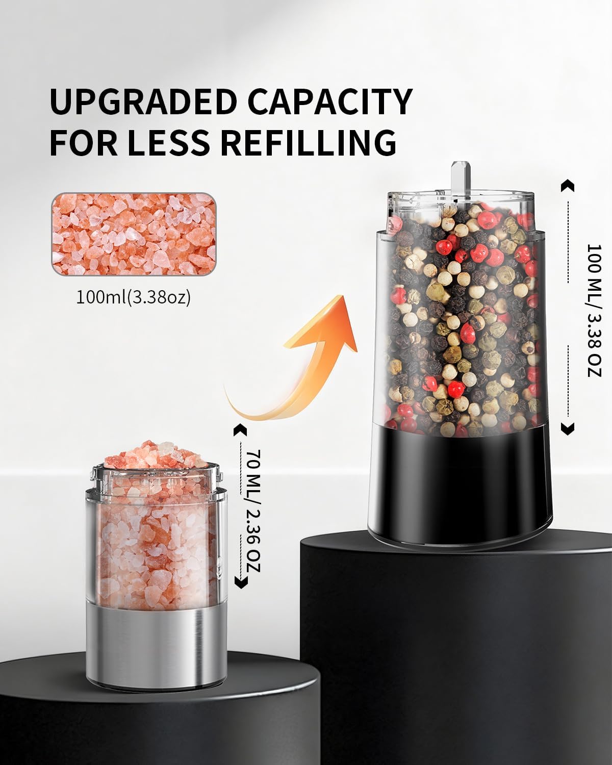 CIRCLE JOY Gravity Electric Salt and Pepper Grinder Set Automatic Salt and Pepper Grinder Set with LED Light, Battery Operated, Adjustable Coarseness, Large Capacity, for Home Kitchen BBQ, Black