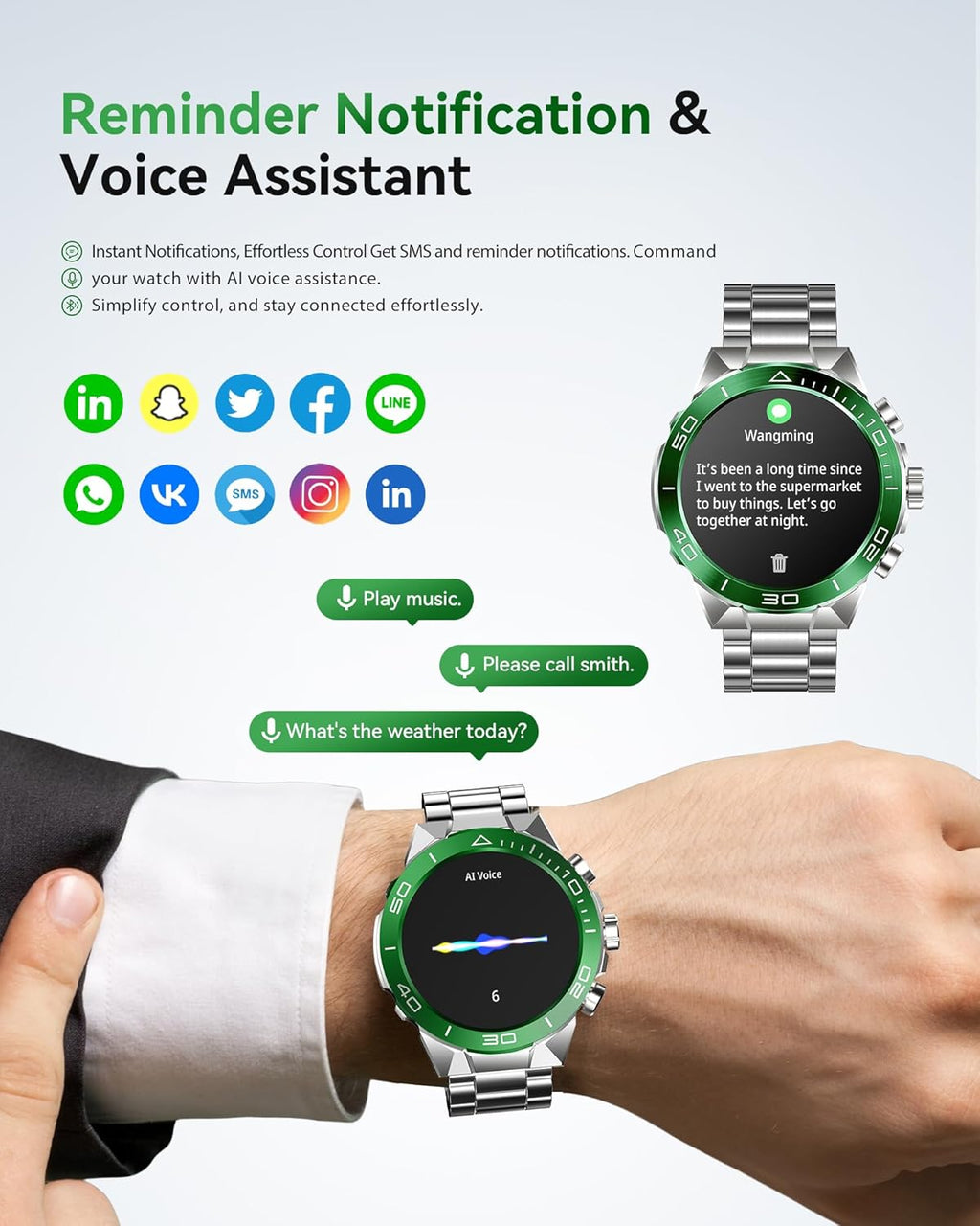 Smart Watch for Men Answer/Make Call for Android iPhone, 1.43" AMOLED HD Screen Men's Luxury Watch, 400mAh Heavy Duty Smartwatch Heart Rate Blood Oxygen Blood Pressure Sleep Monitor Pedometer, 2 Straps