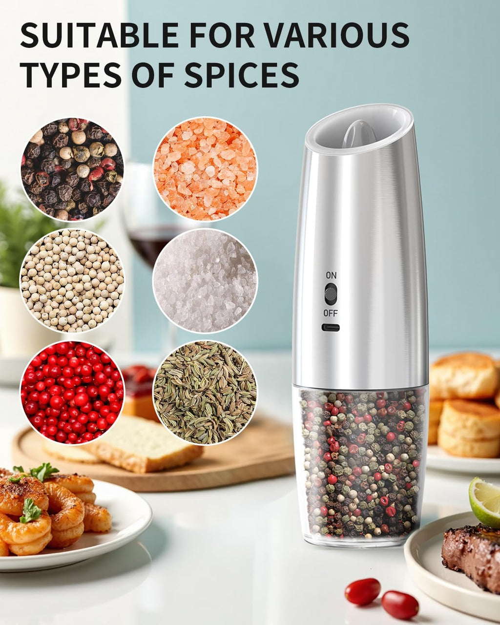CIRCLE JOY Gravity Electric Salt and Pepper Grinder Set Automatic Salt and Pepper Grinder Set with LED Light, Battery Operated, Adjustable Coarseness, Large Capacity, for Home Kitchen BBQ, Black