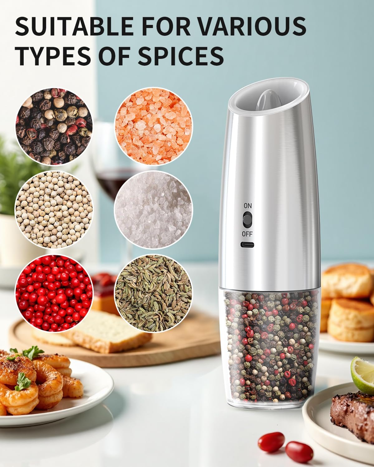 CIRCLE JOY Gravity Electric Salt and Pepper Grinder Set Automatic Salt and Pepper Grinder Set with LED Light, Battery Operated, Adjustable Coarseness, Large Capacity, for Home Kitchen BBQ, Black