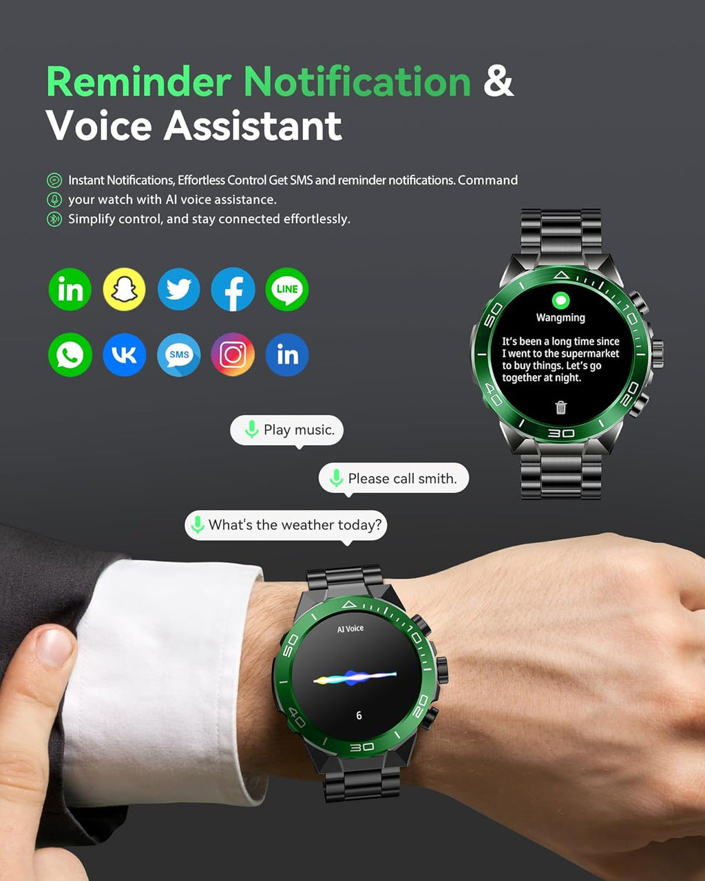 Smart Watch for Men Answer/Make Call for Android iPhone, 1.43" AMOLED HD Screen Men's Luxury Watch, 400mAh Heavy Duty Smartwatch Heart Rate Blood Oxygen Blood Pressure Sleep Monitor Pedometer, 2 Straps