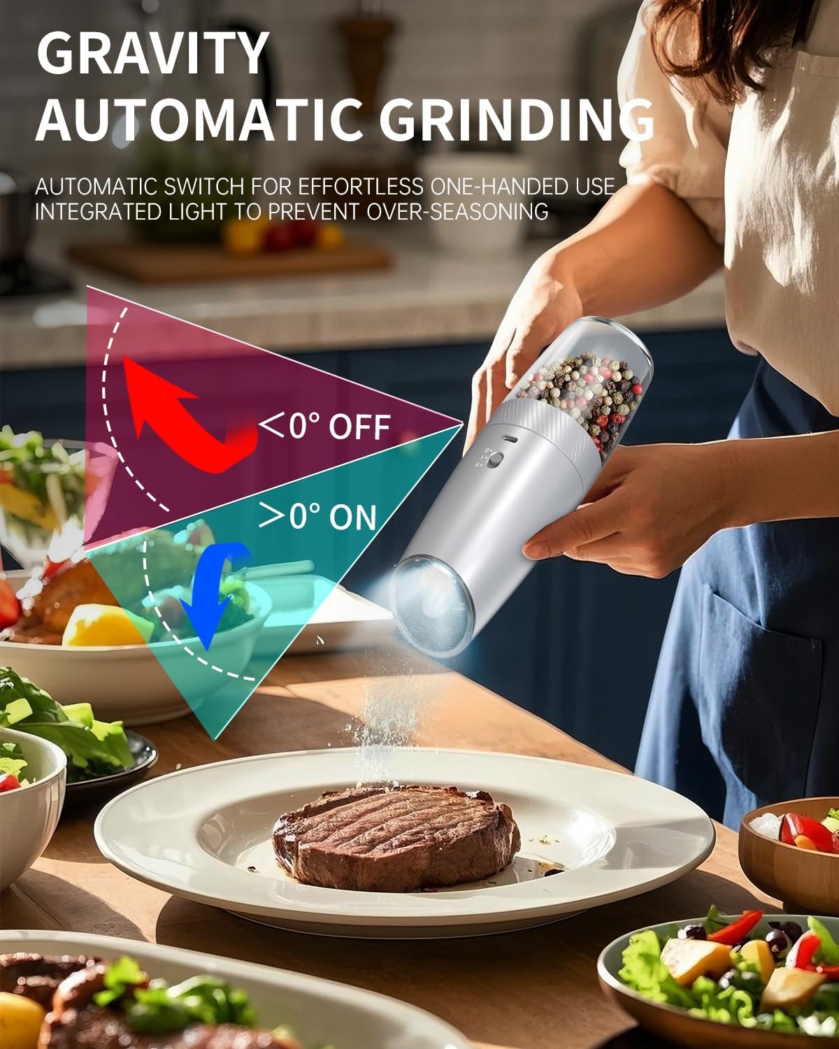 CIRCLE JOY Gravity Electric Salt and Pepper Grinder Set Automatic Salt and Pepper Grinder Set with LED Light, Battery Operated, Adjustable Coarseness, Large Capacity, for Home Kitchen BBQ, Black