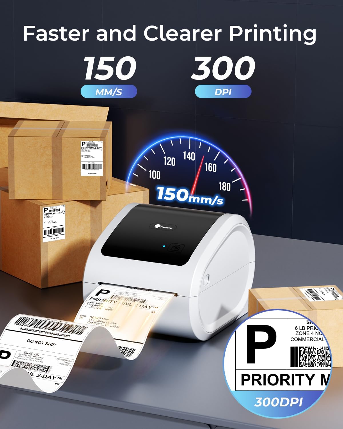 Phomemo Ethernet Thermal Label Printer 4x6, Bluetooth Shipping Label Printer for Small Business, Home, Office, 300DPI Wireless Thermal Printers Compatible with Ethernet/Bluetooth/USB, Etsy, USPS