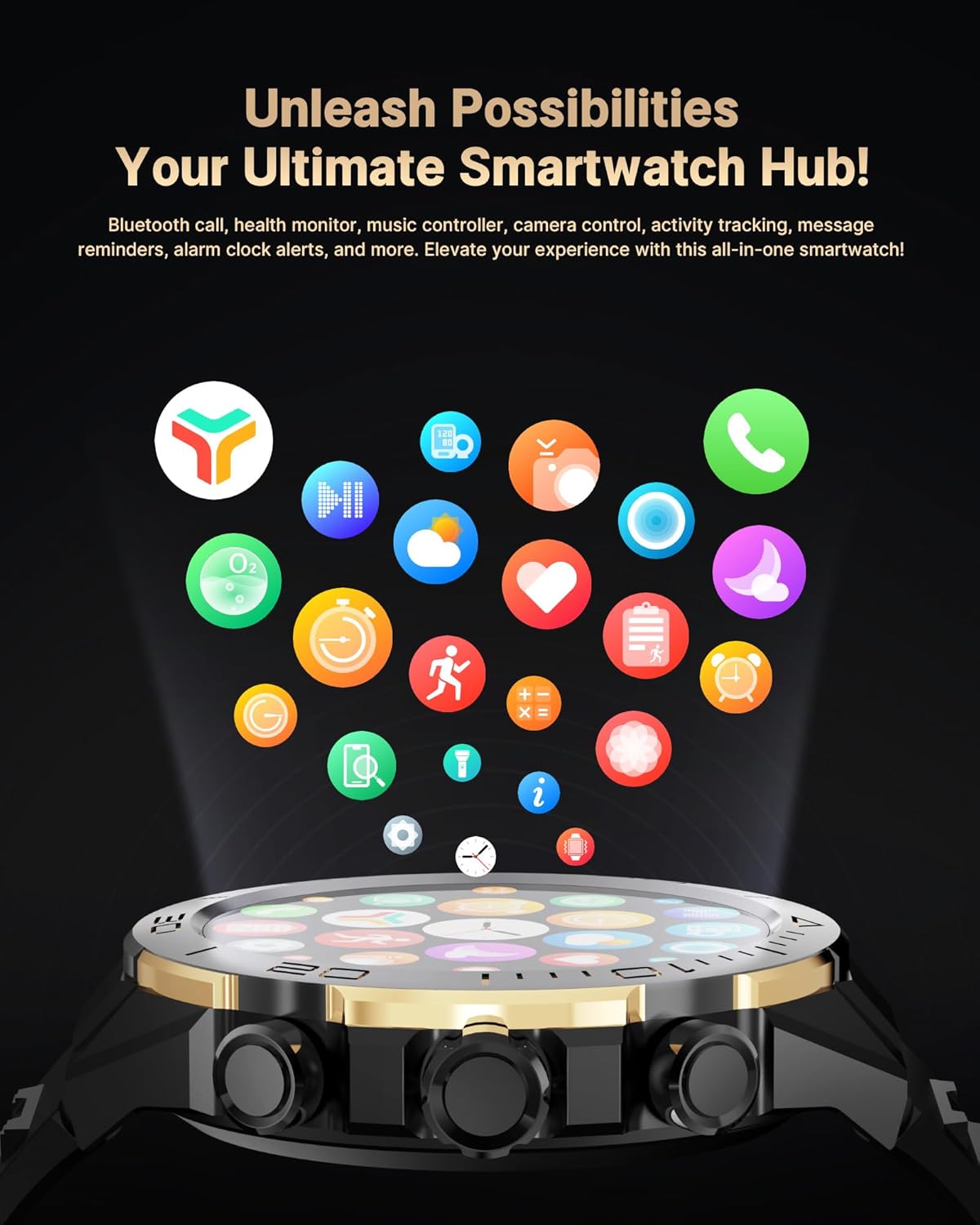 Smart Watch for Men Answer/Make Call for Android iPhone, 1.43" AMOLED HD Screen Men's Luxury Watch, 400mAh Heavy Duty Smartwatch Heart Rate Blood Oxygen Blood Pressure Sleep Monitor Pedometer, 2 Straps