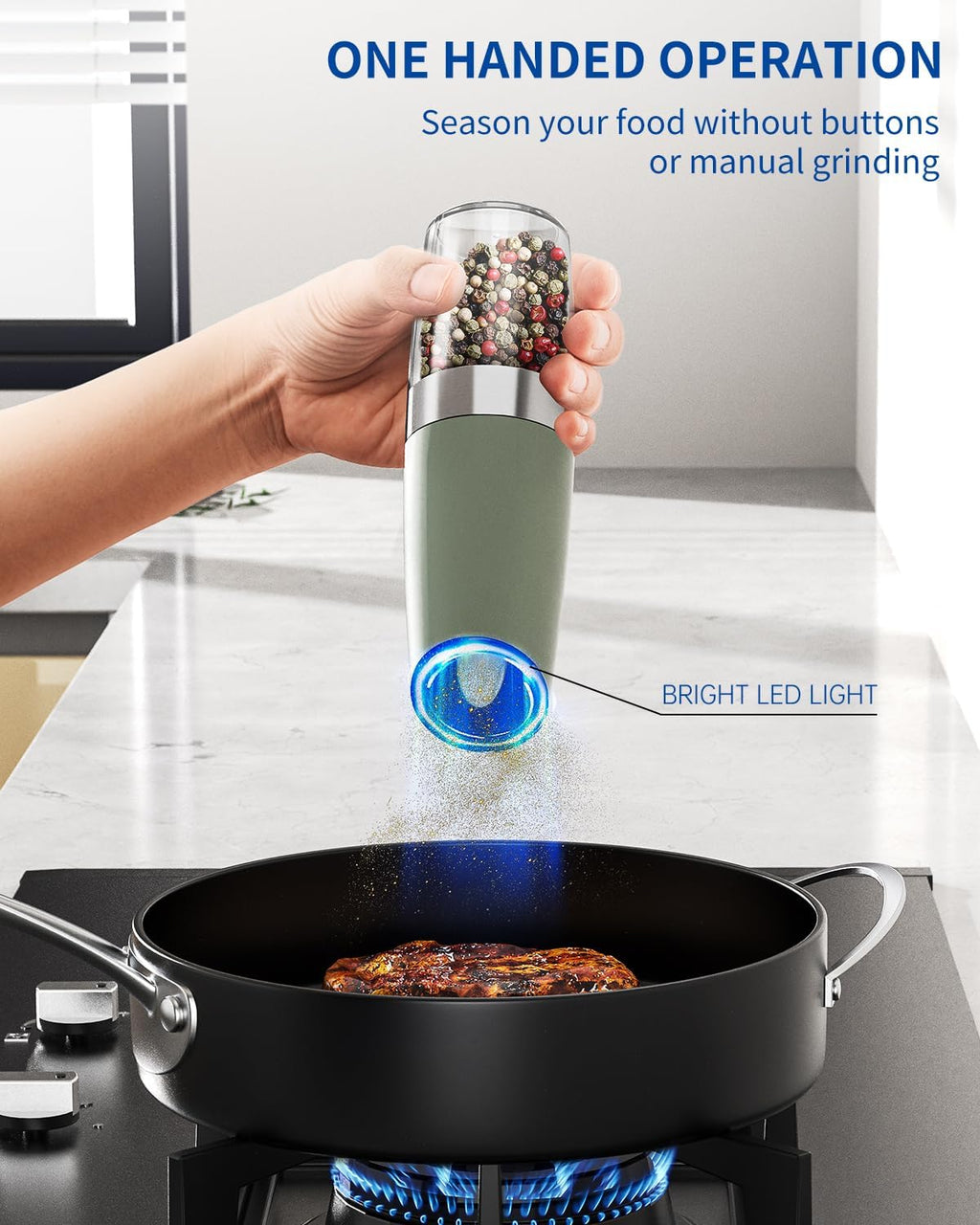 CIRCLE JOY Gravity Electric Salt and Pepper Grinder Set Automatic Salt and Pepper Grinder Set with LED Light, Battery Operated, Adjustable Coarseness, Large Capacity, for Home Kitchen BBQ, Black