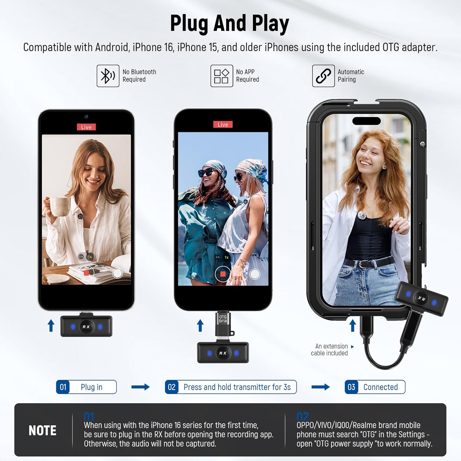 NEEWER KM19 Lightweight Wireless Lavalier Microphone, 48kHz/24bit 30H Battery 3-Level Noise Cancelling Mute Stereo 100m Range Mini Lav Mic with App Control, Compatible with iPhone Android Phone PC