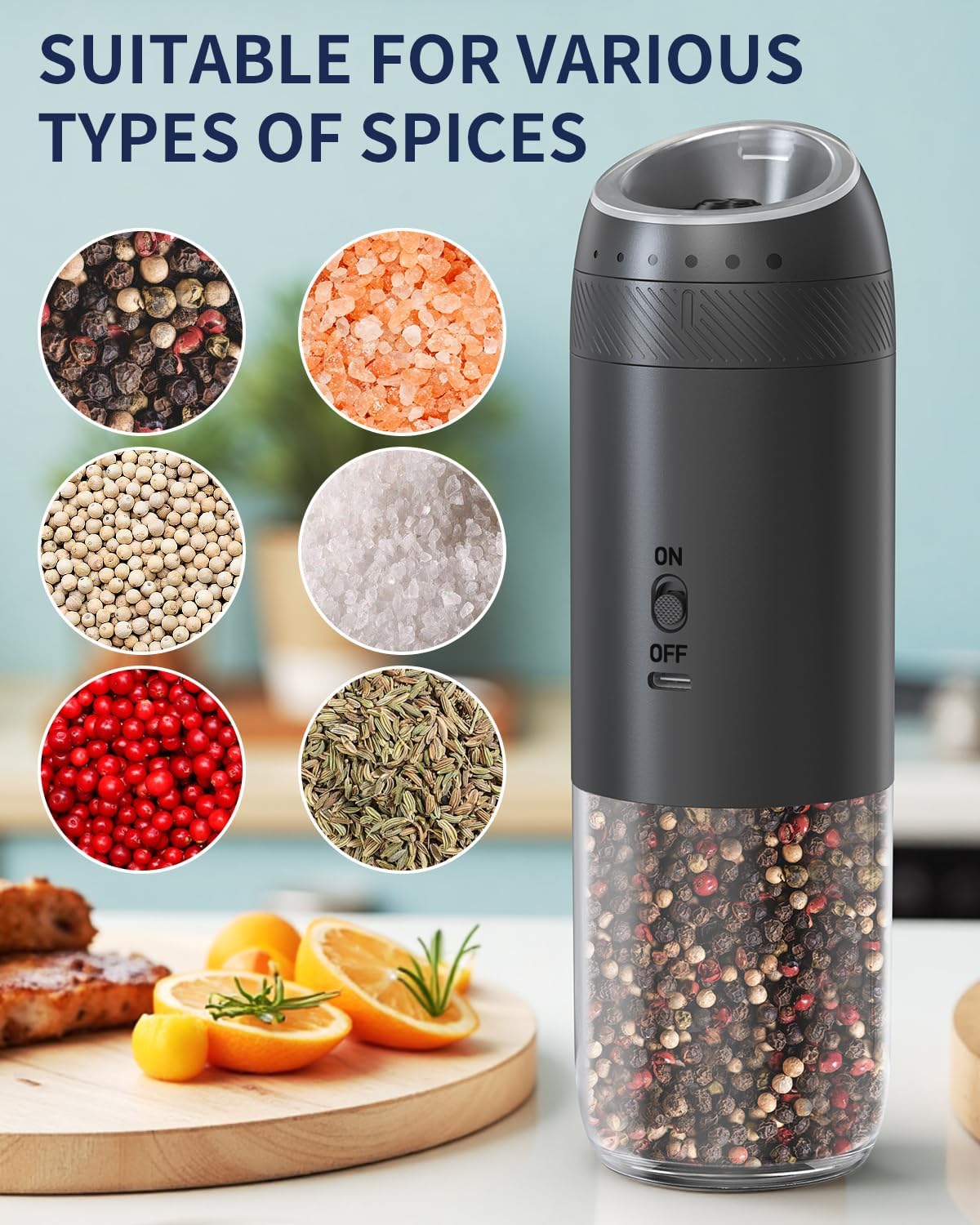 CIRCLE JOY Gravity Electric Salt and Pepper Grinder Set Automatic Salt and Pepper Grinder Set with LED Light, Battery Operated, Adjustable Coarseness, Large Capacity, for Home Kitchen BBQ, Black