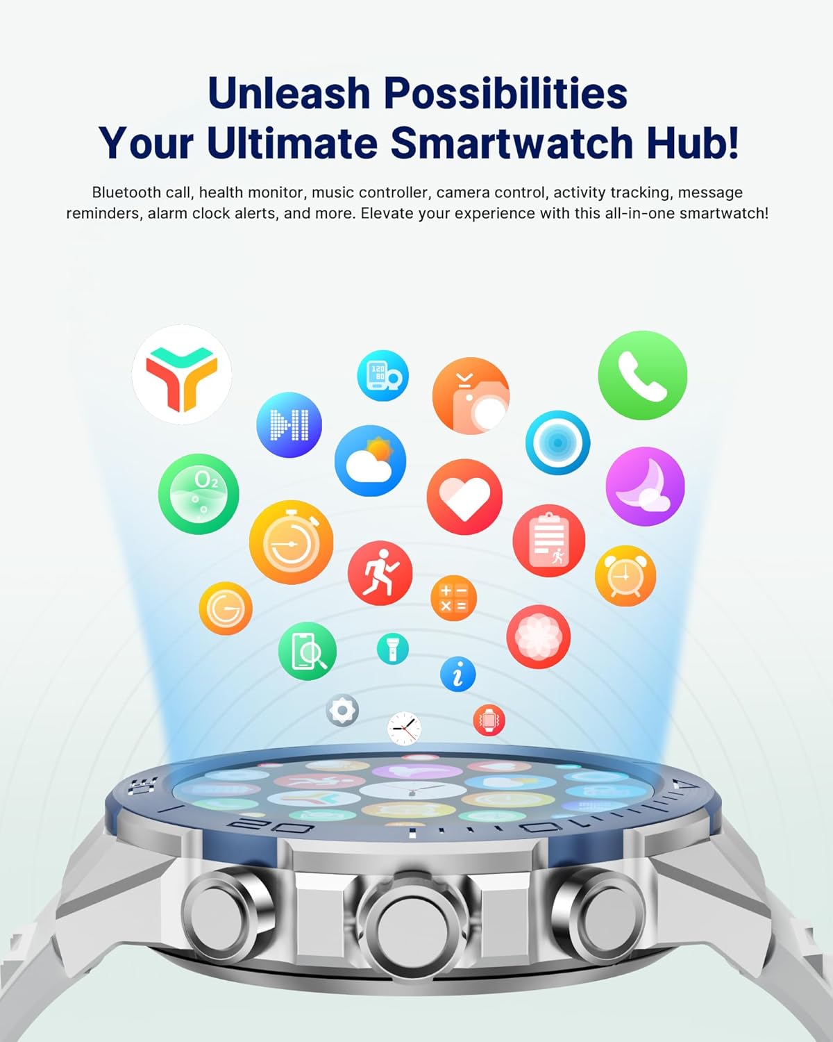 Smart Watch for Men Answer/Make Call for Android iPhone, 1.43" AMOLED HD Screen Men's Luxury Watch, 400mAh Heavy Duty Smartwatch Heart Rate Blood Oxygen Blood Pressure Sleep Monitor Pedometer, 2 Straps