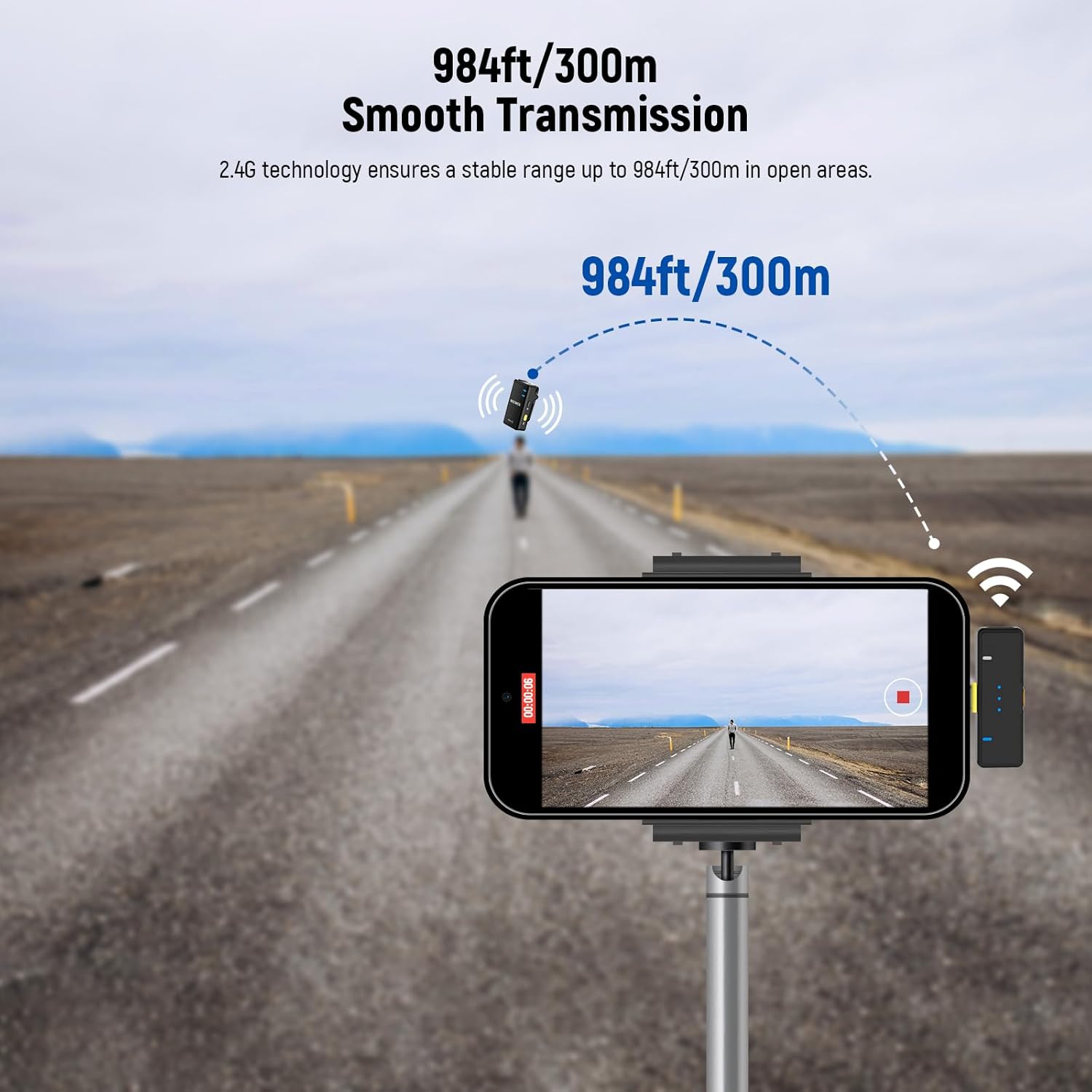 NEEWER KM19 Lightweight Wireless Lavalier Microphone, 48kHz/24bit 30H Battery 3-Level Noise Cancelling Mute Stereo 100m Range Mini Lav Mic with App Control, Compatible with iPhone Android Phone PC