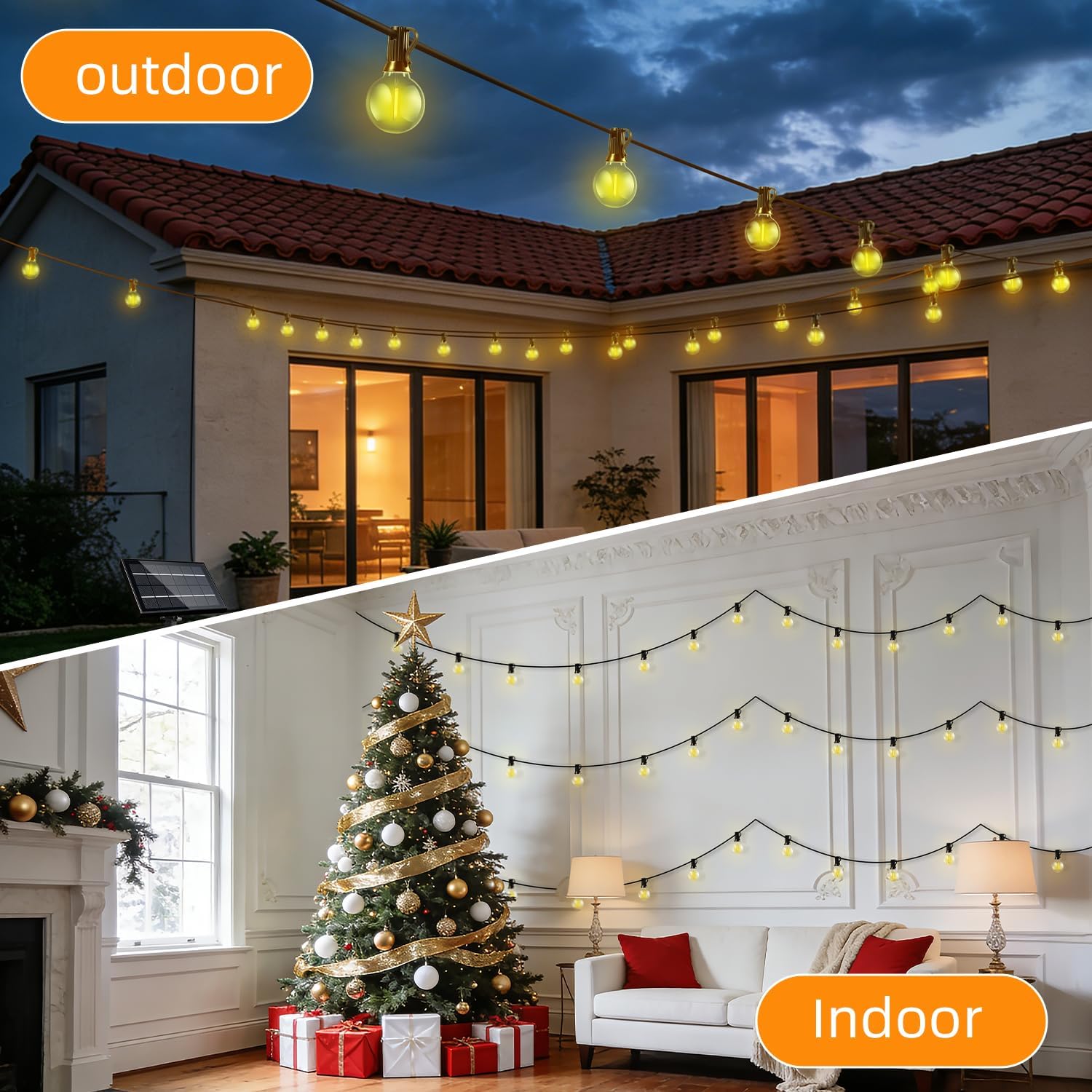100FT Solar Lights Outdoor Waterproof: G40 30M Shatterproof Bulbs Patio Lights - Solar Powered Remote Control 3 Light Modes Dimmable Solar Light - Camping Backyard Garden Deck Outside Yard