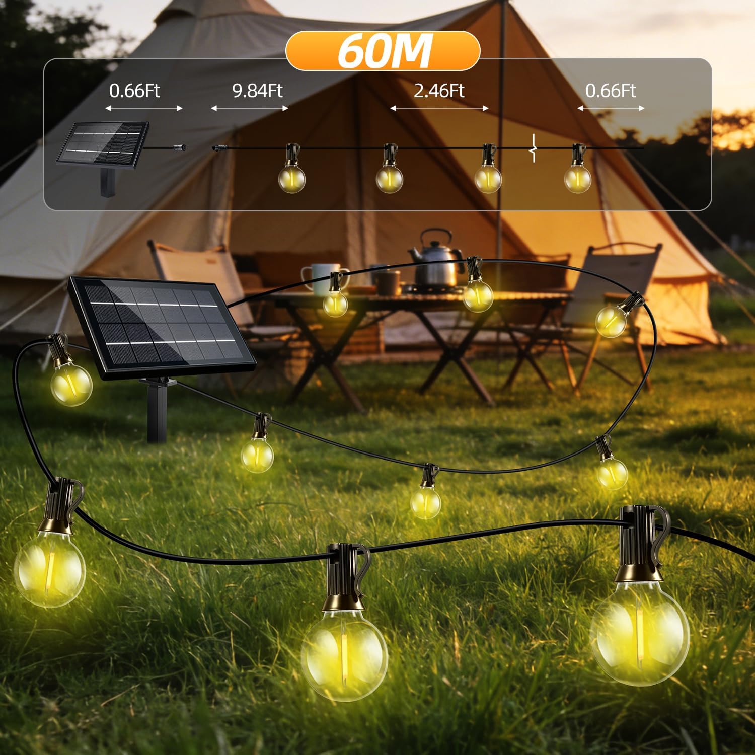 100FT Solar Lights Outdoor Waterproof: G40 30M Shatterproof Bulbs Patio Lights - Solar Powered Remote Control 3 Light Modes Dimmable Solar Light - Camping Backyard Garden Deck Outside Yard