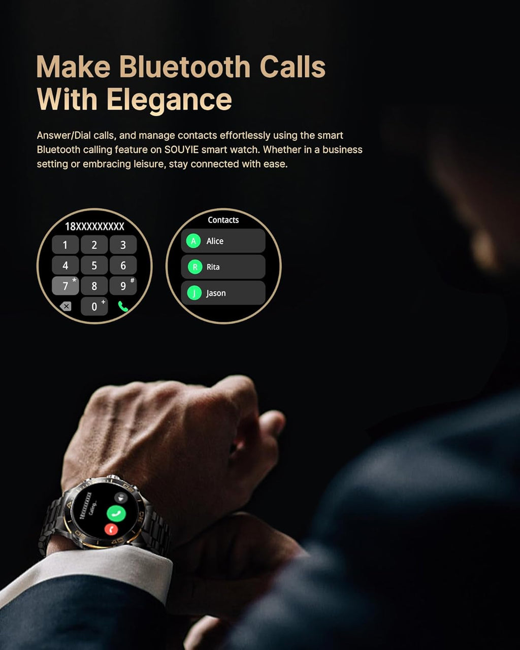 Smart Watch for Men Answer/Make Call for Android iPhone, 1.43" AMOLED HD Screen Men's Luxury Watch, 400mAh Heavy Duty Smartwatch Heart Rate Blood Oxygen Blood Pressure Sleep Monitor Pedometer, 2 Straps