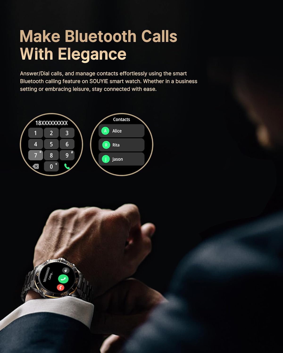 Smart Watch for Men Answer/Make Call for Android iPhone, 1.43" AMOLED HD Screen Men's Luxury Watch, 400mAh Heavy Duty Smartwatch Heart Rate Blood Oxygen Blood Pressure Sleep Monitor Pedometer, 2 Straps
