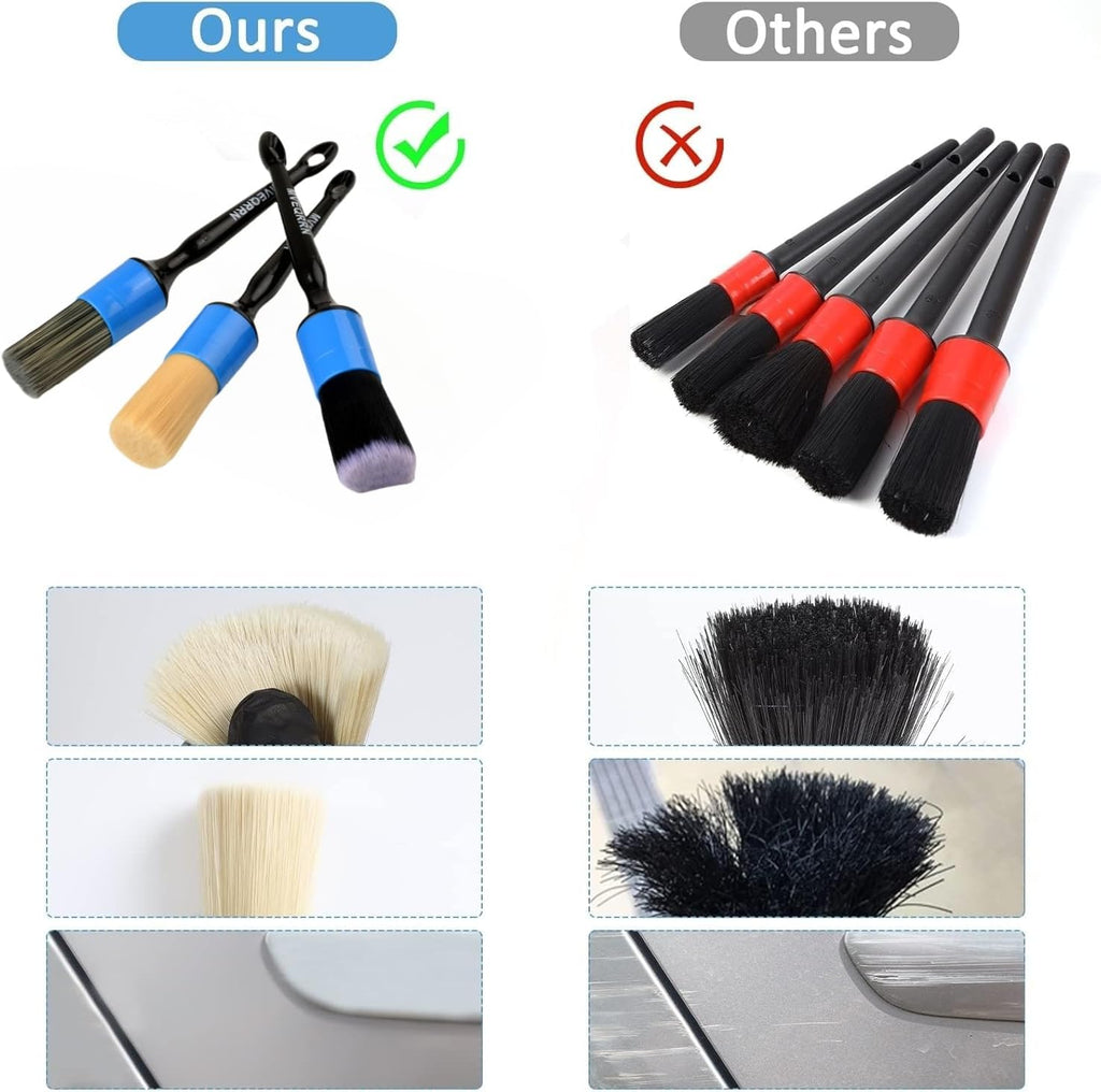 MVEQRRN 6pcs Car Detailing Brush Set - 2pcs Boar's Hair Car Detailing Brushes, 2pcs Ultra Soft No Scratch Detailing Brushes for Air Vent, Leather Seat, 2pcs Detail Brushes Car Detailing for Interior Exterior