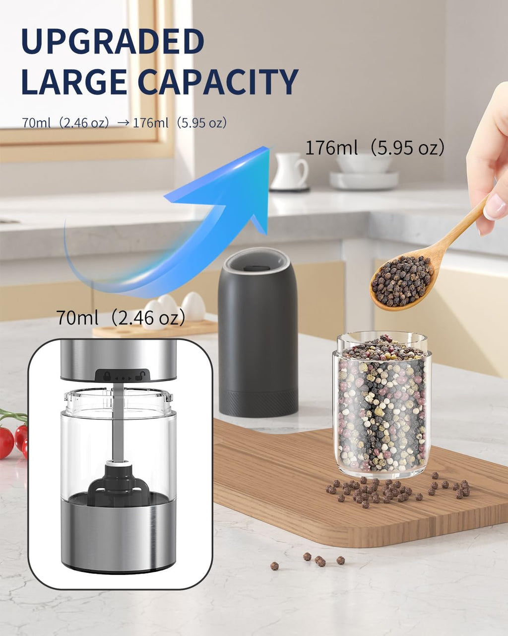 CIRCLE JOY Gravity Electric Salt and Pepper Grinder Set Automatic Salt and Pepper Grinder Set with LED Light, Battery Operated, Adjustable Coarseness, Large Capacity, for Home Kitchen BBQ, Black