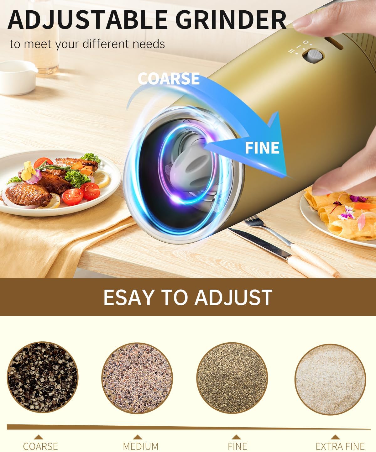 CIRCLE JOY Gravity Electric Salt and Pepper Grinder Set Automatic Salt and Pepper Grinder Set with LED Light, Battery Operated, Adjustable Coarseness, Large Capacity, for Home Kitchen BBQ, Black