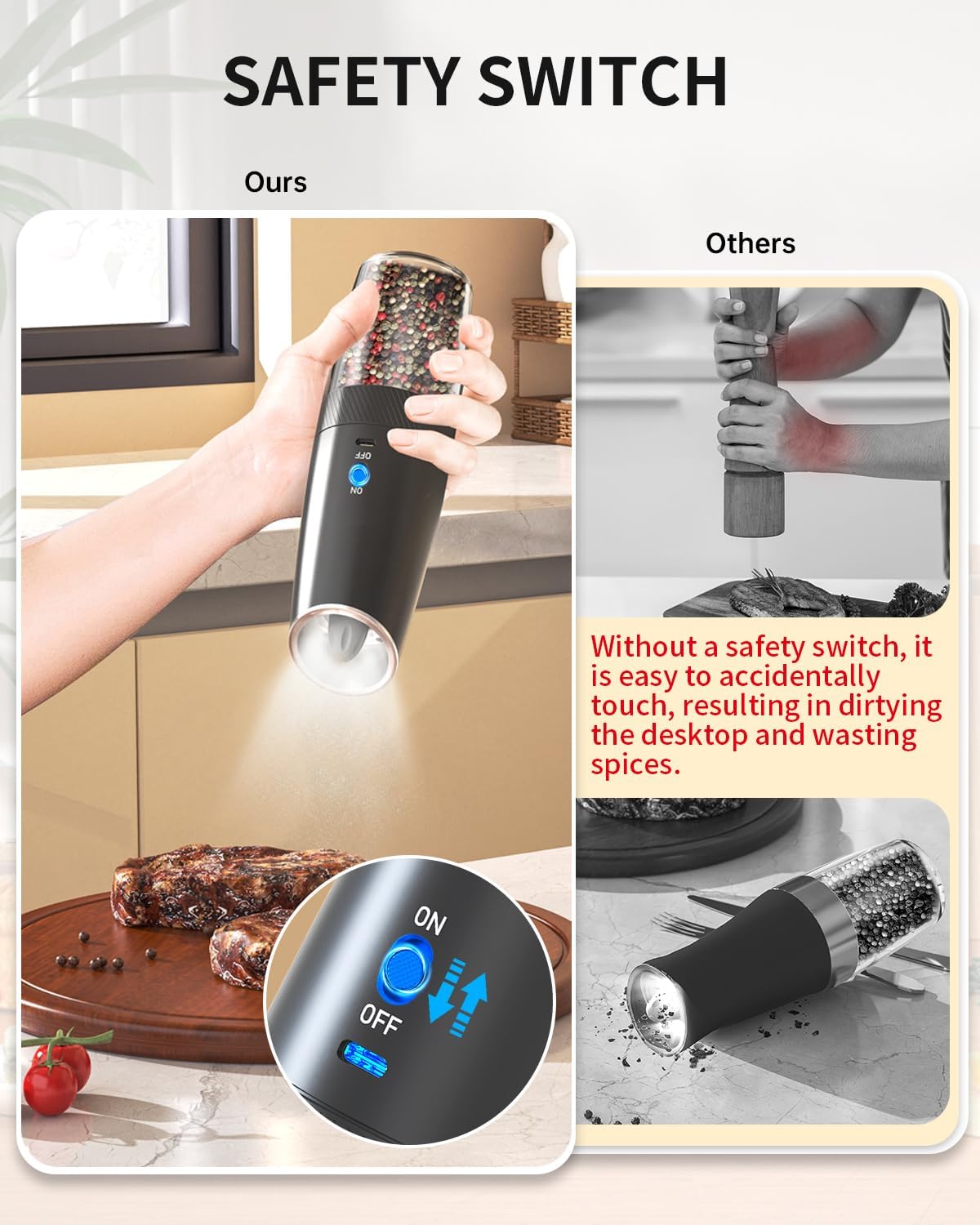 CIRCLE JOY Gravity Electric Salt and Pepper Grinder Set Automatic Salt and Pepper Grinder Set with LED Light, Battery Operated, Adjustable Coarseness, Large Capacity, for Home Kitchen BBQ, Black