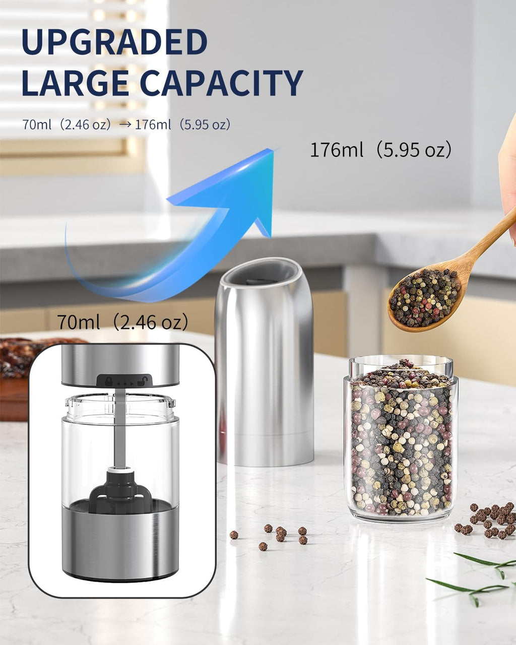 CIRCLE JOY Gravity Electric Salt and Pepper Grinder Set Automatic Salt and Pepper Grinder Set with LED Light, Battery Operated, Adjustable Coarseness, Large Capacity, for Home Kitchen BBQ, Black
