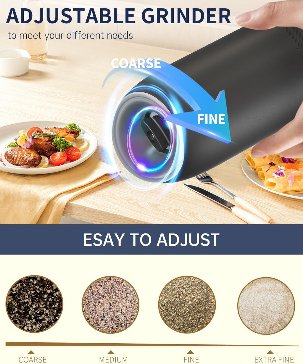 CIRCLE JOY Gravity Electric Salt and Pepper Grinder Set Automatic Salt and Pepper Grinder Set with LED Light, Battery Operated, Adjustable Coarseness, Large Capacity, for Home Kitchen BBQ, Black