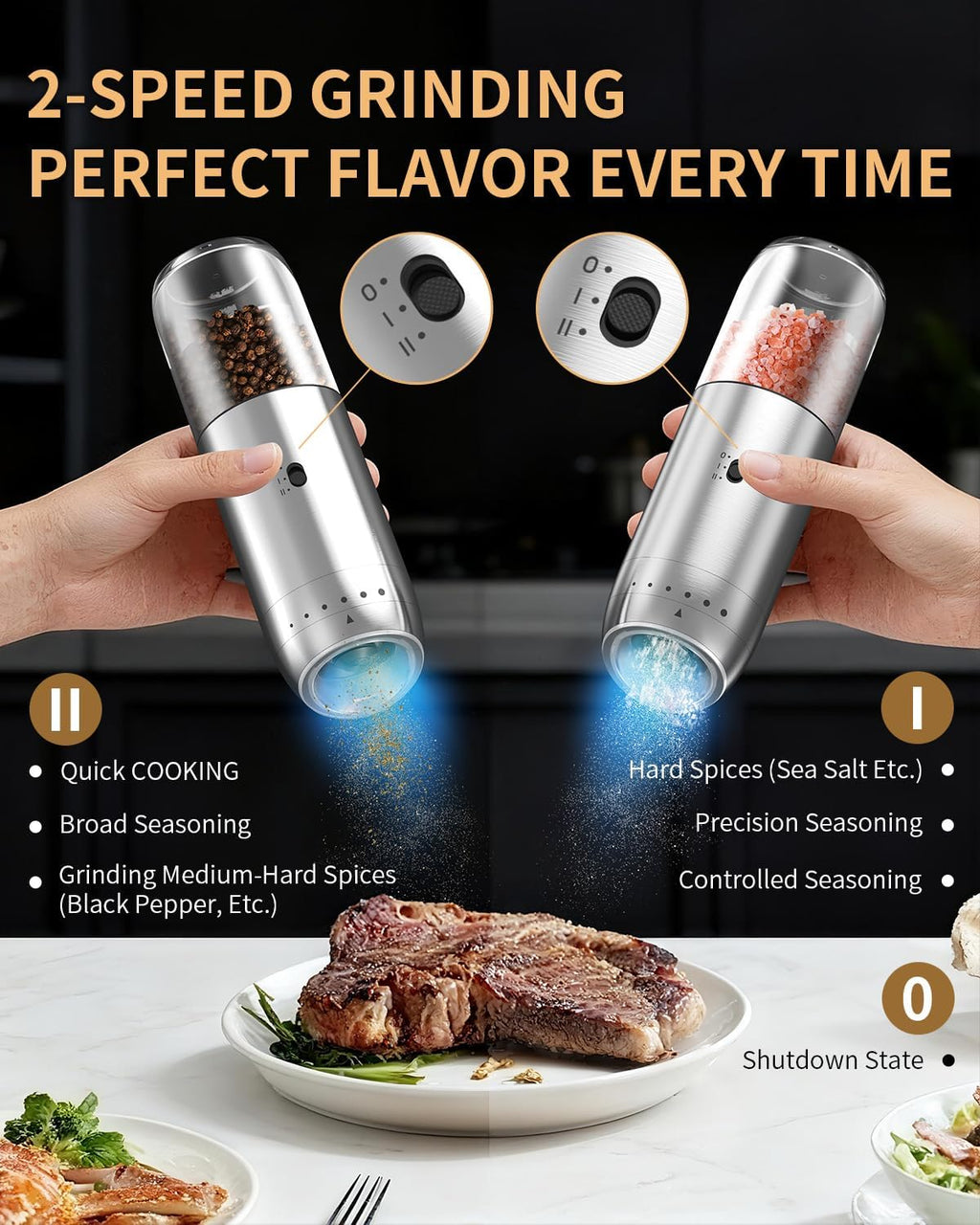 CIRCLE JOY Gravity Electric Salt and Pepper Grinder Set Automatic Salt and Pepper Grinder Set with LED Light, Battery Operated, Adjustable Coarseness, Large Capacity, for Home Kitchen BBQ, Black