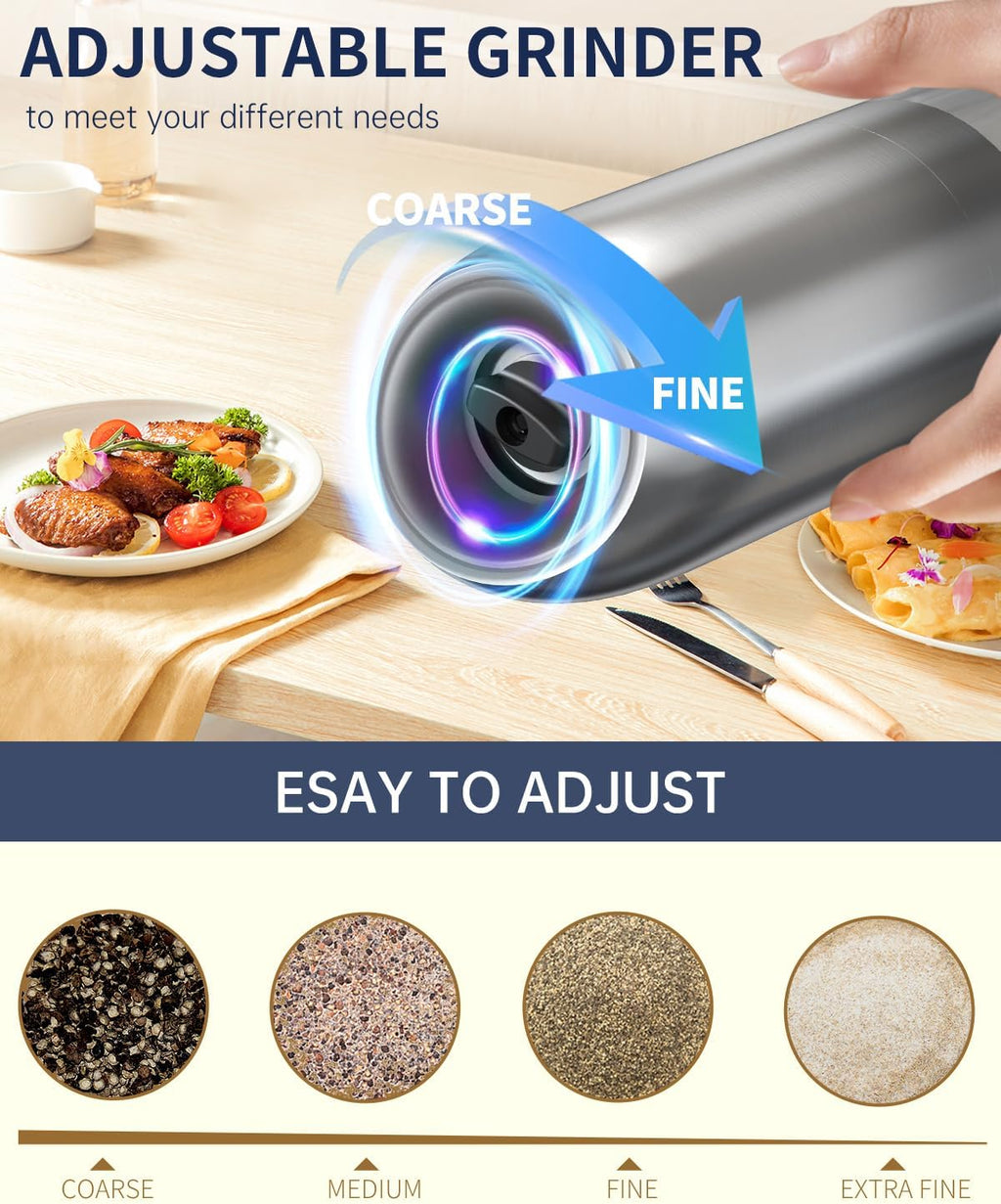 CIRCLE JOY Gravity Electric Salt and Pepper Grinder Set Automatic Salt and Pepper Grinder Set with LED Light, Battery Operated, Adjustable Coarseness, Large Capacity, for Home Kitchen BBQ, Black