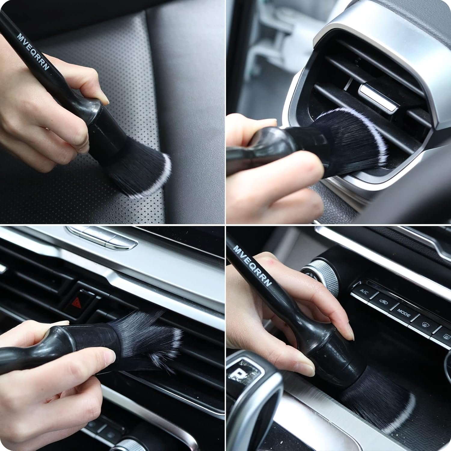 MVEQRRN 6pcs Car Detailing Brush Set - 2pcs Boar's Hair Car Detailing Brushes, 2pcs Ultra Soft No Scratch Detailing Brushes for Air Vent, Leather Seat, 2pcs Detail Brushes Car Detailing for Interior Exterior