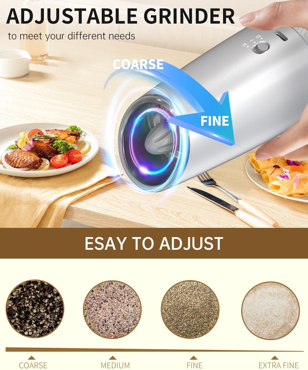 CIRCLE JOY Gravity Electric Salt and Pepper Grinder Set Automatic Salt and Pepper Grinder Set with LED Light, Battery Operated, Adjustable Coarseness, Large Capacity, for Home Kitchen BBQ, Black