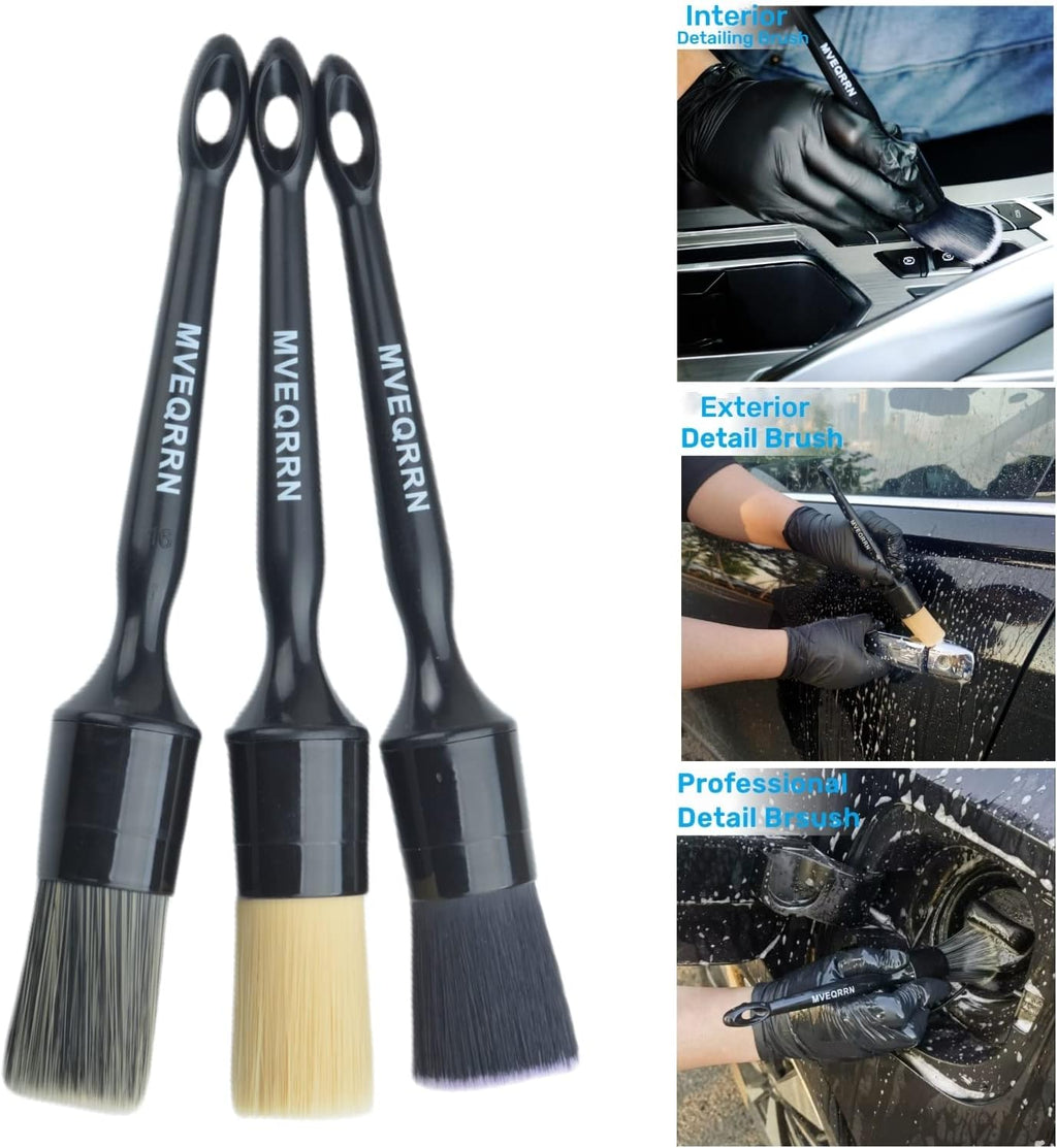 MVEQRRN 6pcs Car Detailing Brush Set - 2pcs Boar's Hair Car Detailing Brushes, 2pcs Ultra Soft No Scratch Detailing Brushes for Air Vent, Leather Seat, 2pcs Detail Brushes Car Detailing for Interior Exterior