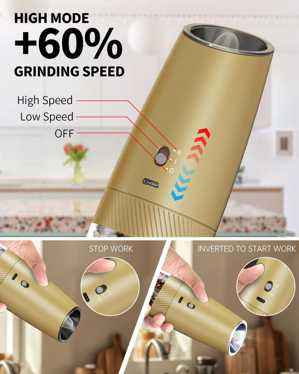 CIRCLE JOY Gravity Electric Salt and Pepper Grinder Set Automatic Salt and Pepper Grinder Set with LED Light, Battery Operated, Adjustable Coarseness, Large Capacity, for Home Kitchen BBQ, Black