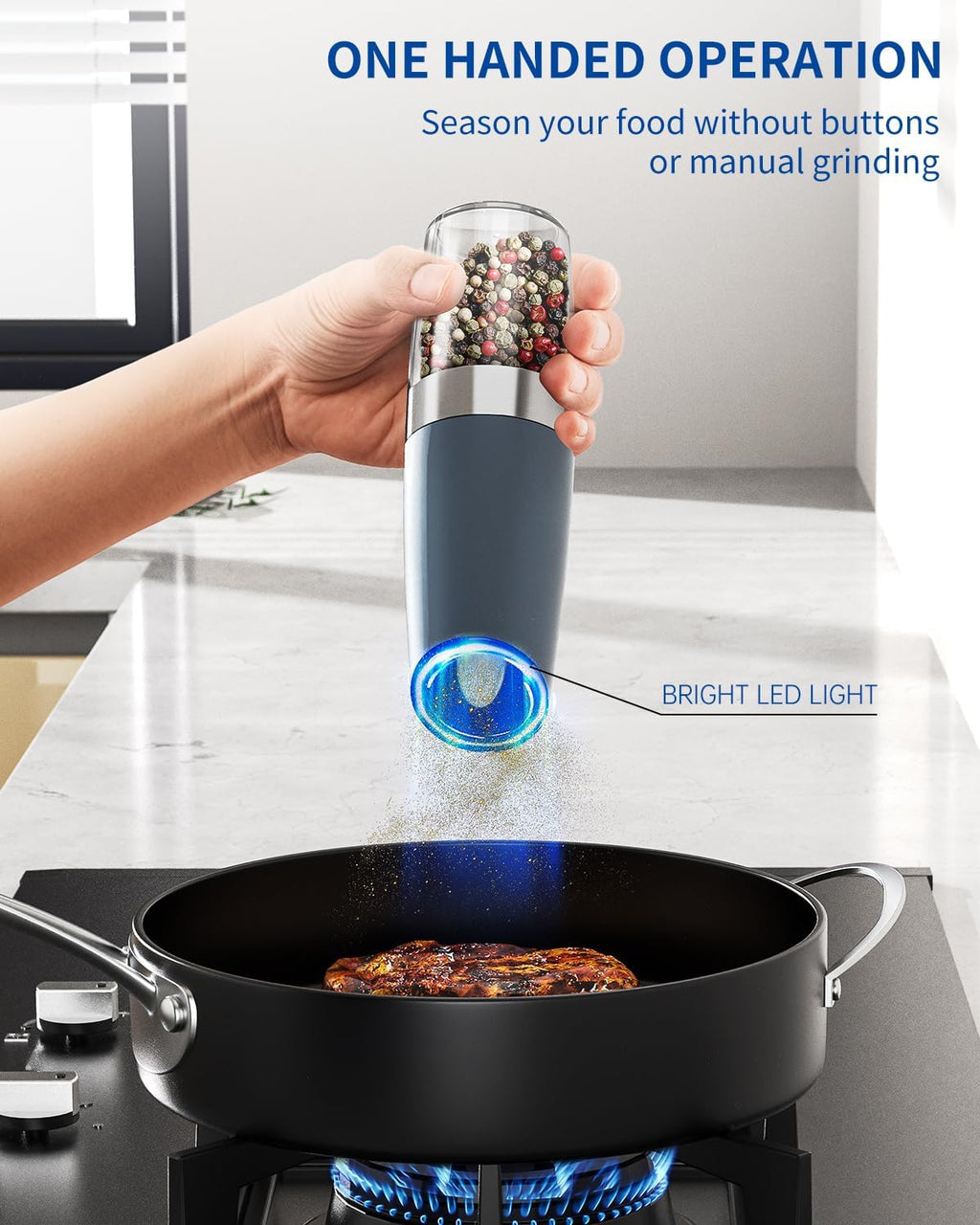 CIRCLE JOY Gravity Electric Salt and Pepper Grinder Set Automatic Salt and Pepper Grinder Set with LED Light, Battery Operated, Adjustable Coarseness, Large Capacity, for Home Kitchen BBQ, Black