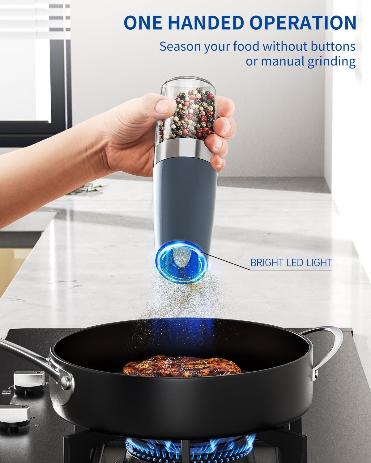 CIRCLE JOY Gravity Electric Salt and Pepper Grinder Set Automatic Salt and Pepper Grinder Set with LED Light, Battery Operated, Adjustable Coarseness, Large Capacity, for Home Kitchen BBQ, Black